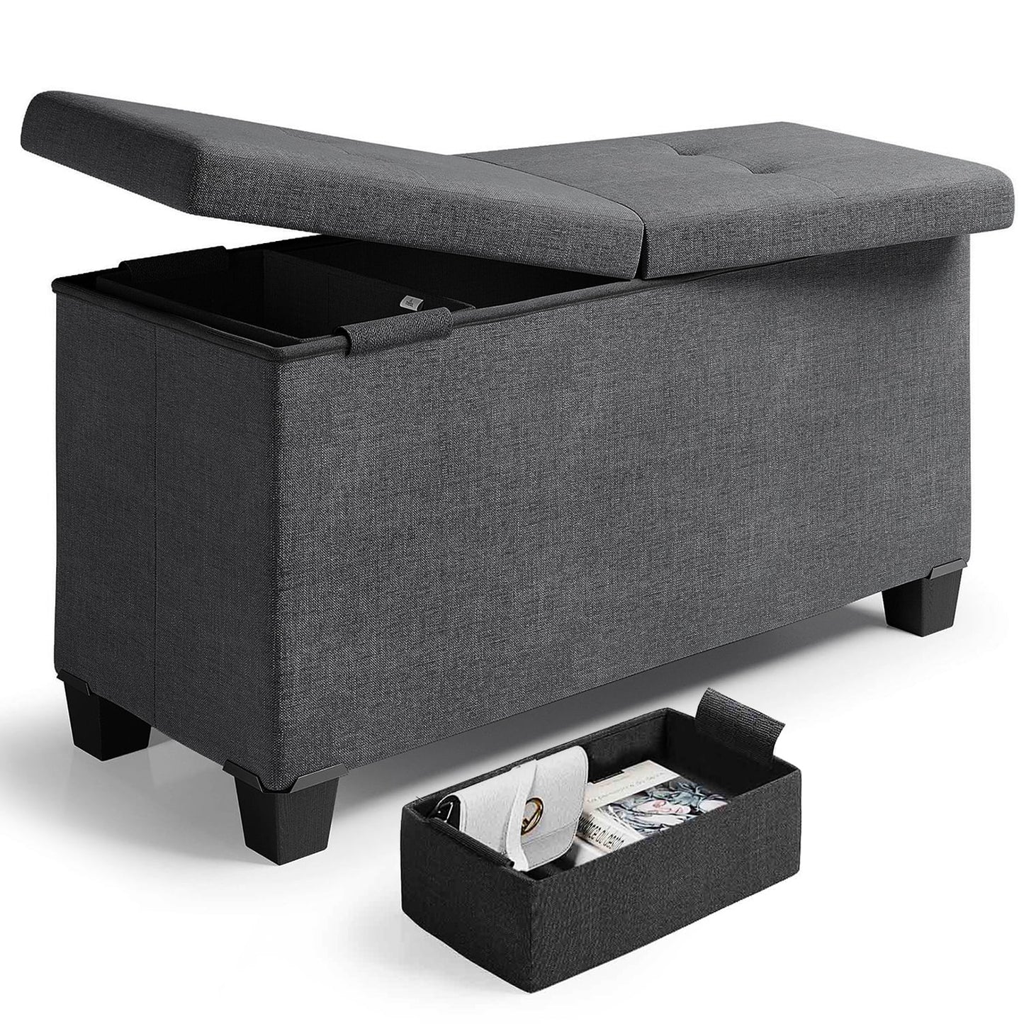 Nestl Linen Ottoman Storage Bench ,30" Bench, Gray