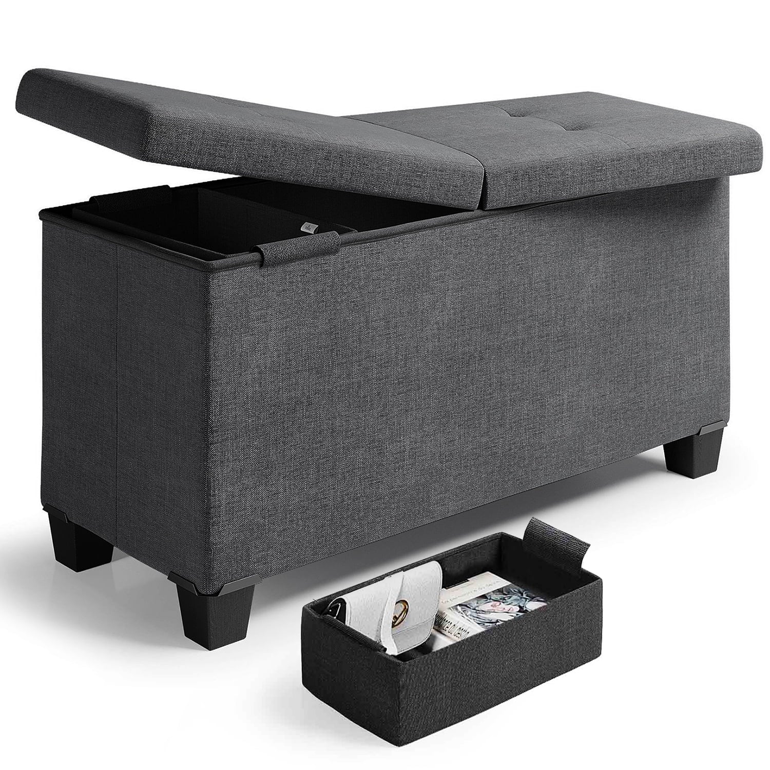Nestl Linen Ottoman Storage Bench ,30" Bench, Gray