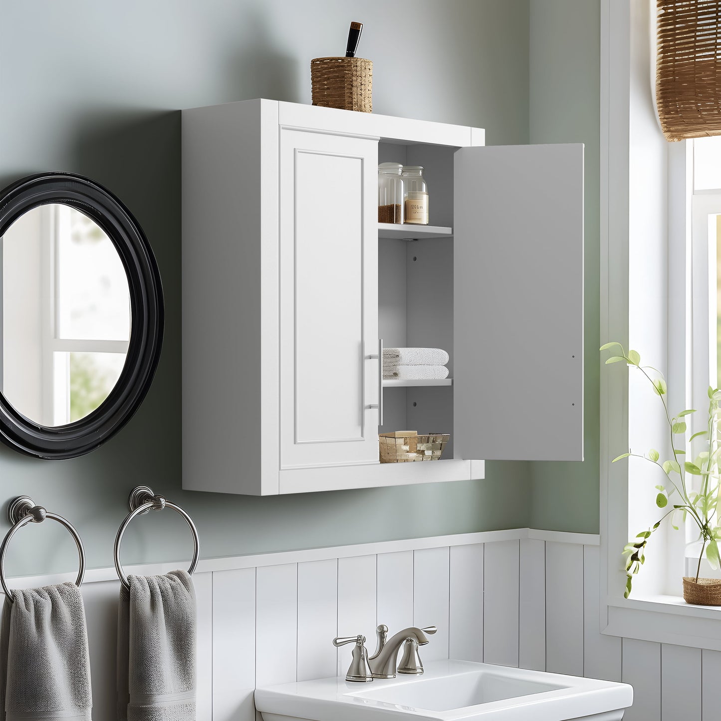 Modern Rectangle Wood Medicine Cabinet Wall Mount Bathroom Cabinet Wall Cabinet,White