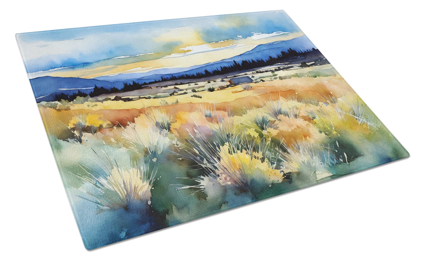 Nevada Sagebrush in Watercolor Glass Cutting Board Large 12 in x 15 in