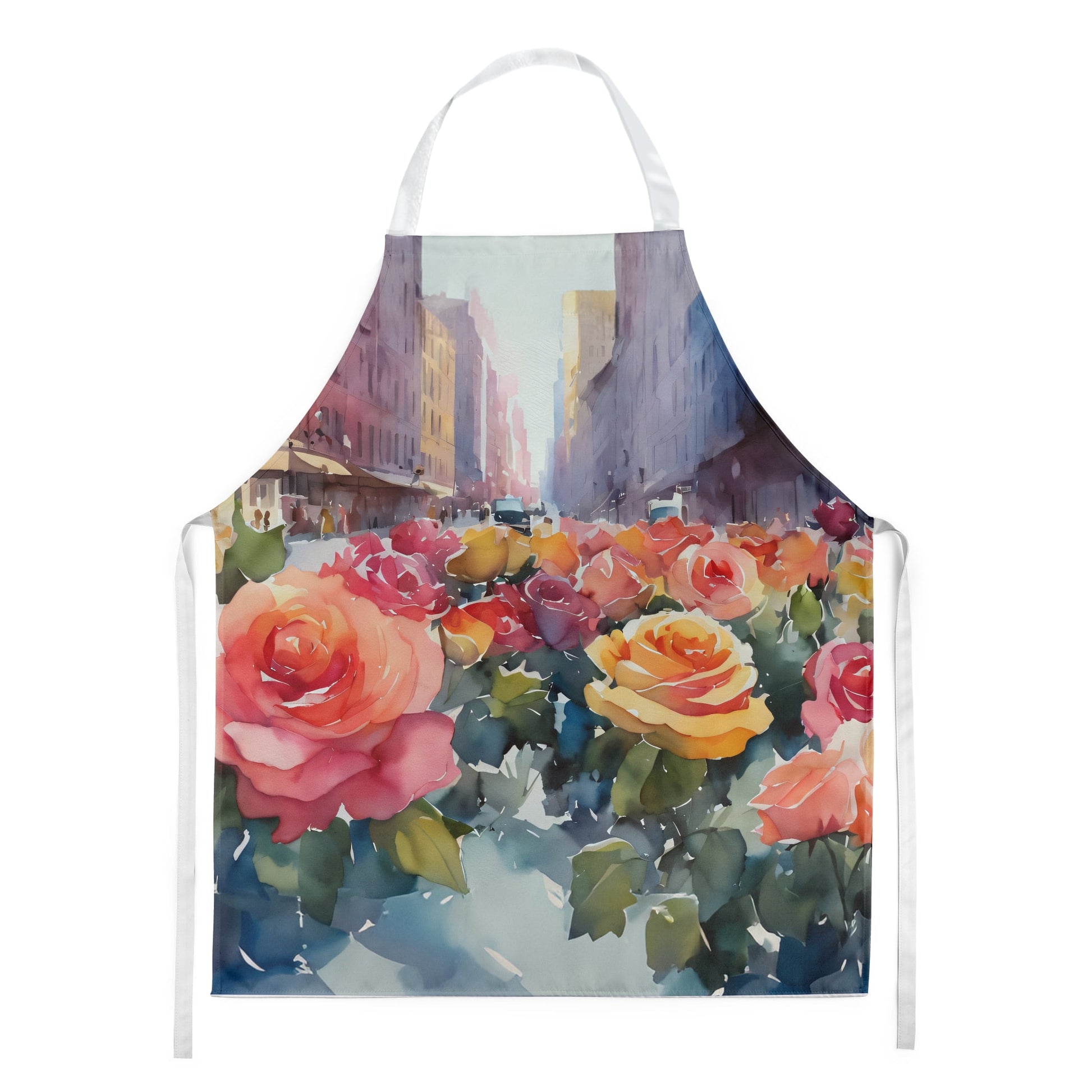 New York Roses in Watercolor Apron 27 in x 30 in