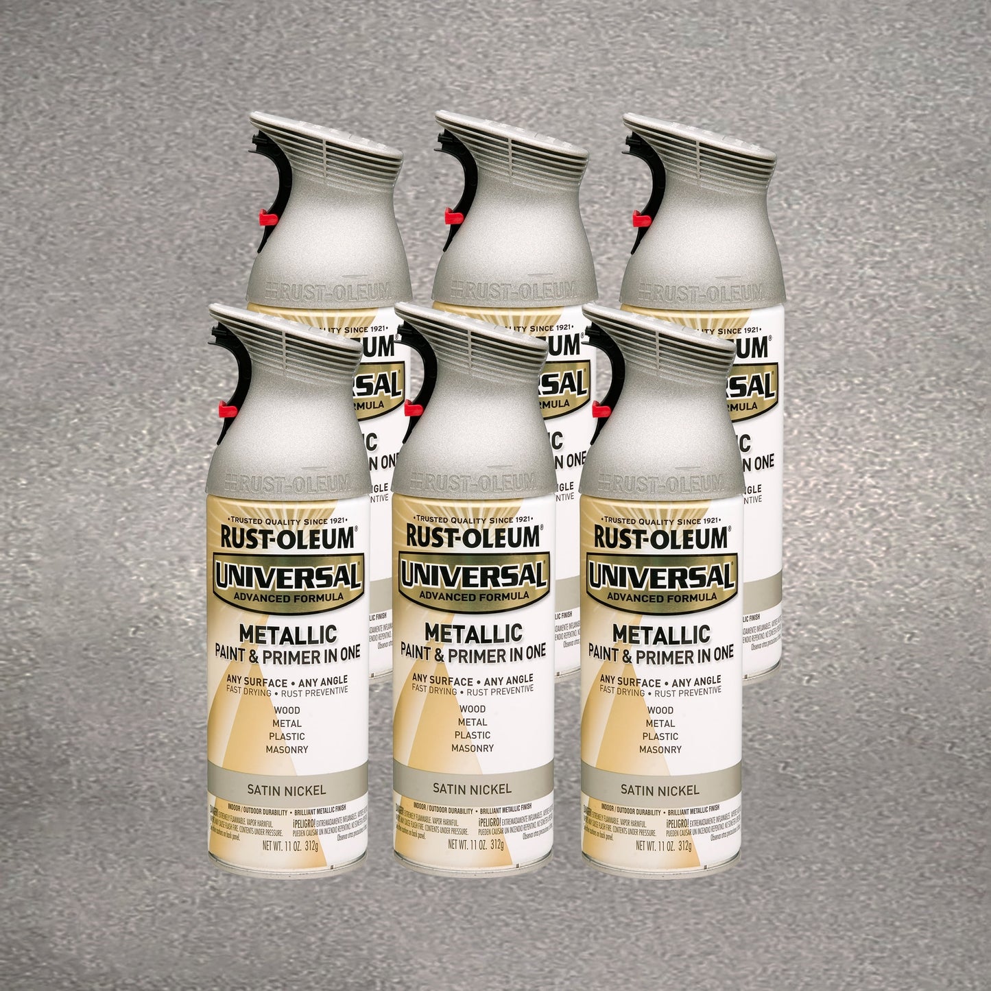 6 Pack, Nickel, Rust-Oleum Universal All Surface Interior/Exterior Metallic Spray Paint-249130, 11 oz