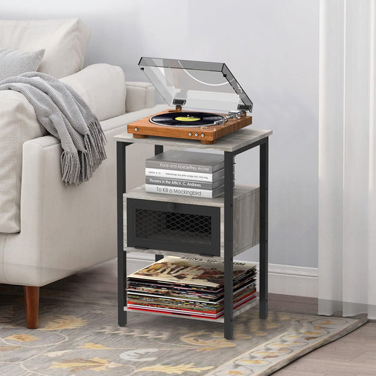 Nightstand with Charging Drawer Side Table Gray