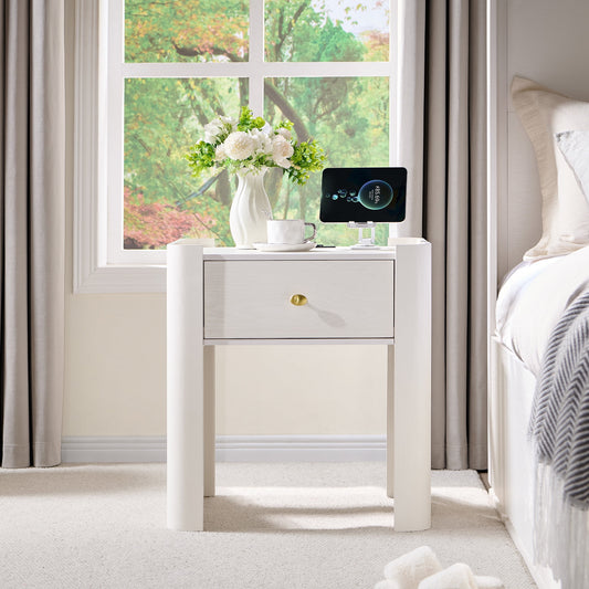 SinCiDo Modern Nightstand with Storage Drawer, 23.6" Tall Curved Bedside Table with Charging Station for Bedroom, Living Room