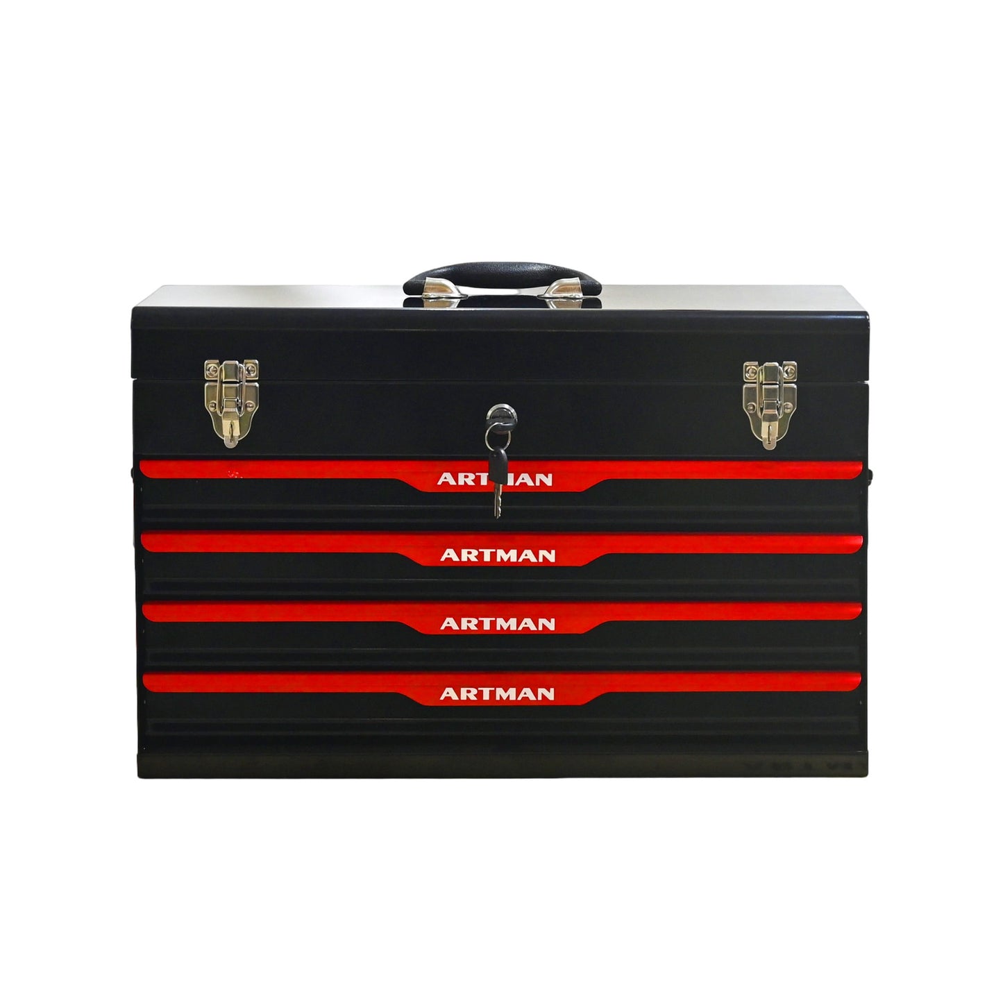 Noble House 20" Steel Portable Tool Box with 3 Drawers & Lock Closure, Ball Bearing Slide Organizer Chest, Black