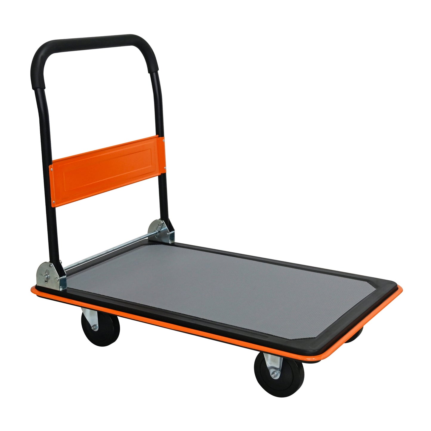 Noble House 35" Flatbed Cart, Heavy Duty Platform Hand Truck with Foldable Push Handle for Loading and Storage, Orange