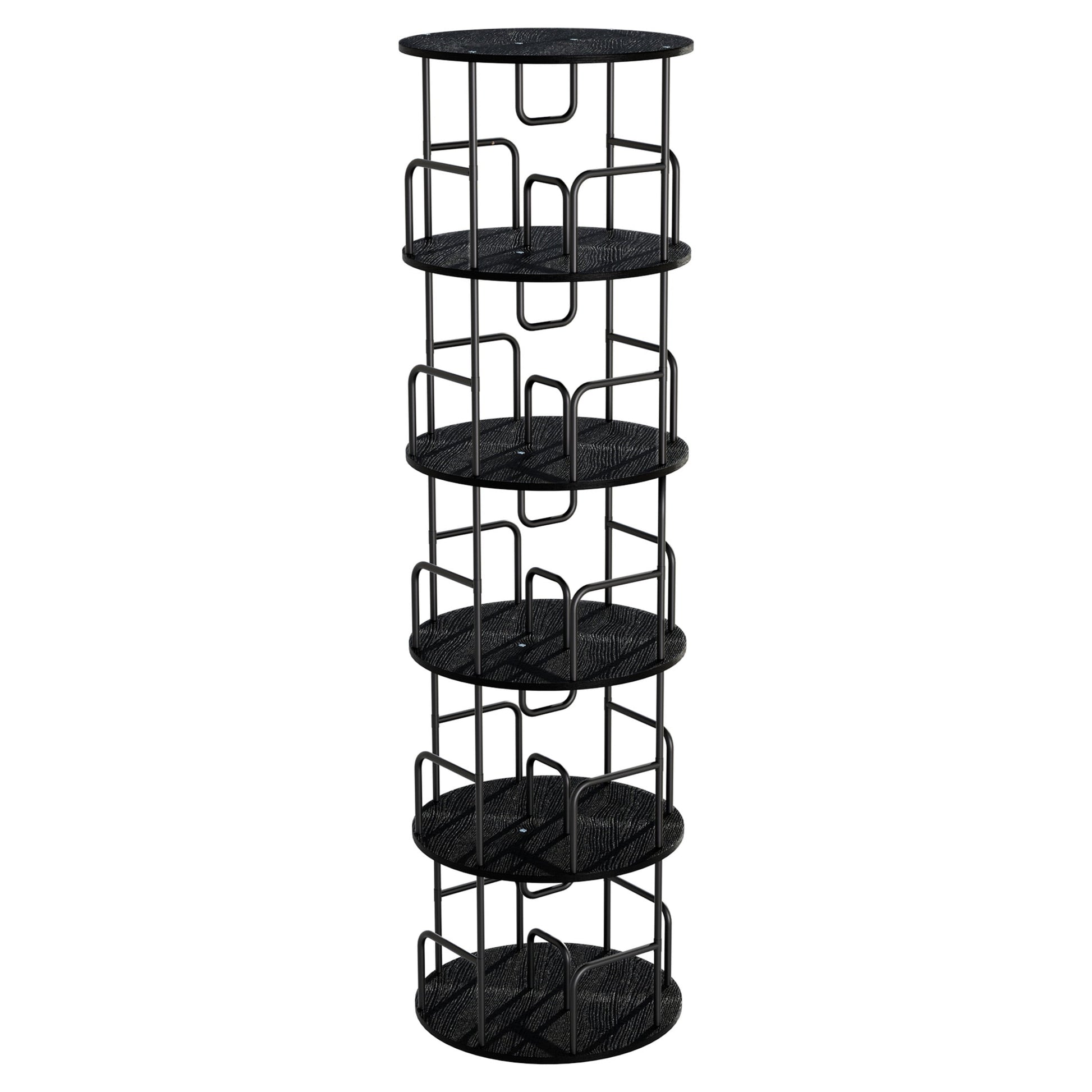Noble House 62" Storage Rotating Bookshelf Tower, Narrow 5-Tier Tall Spinning Vertical Bookcase Organizer, Black