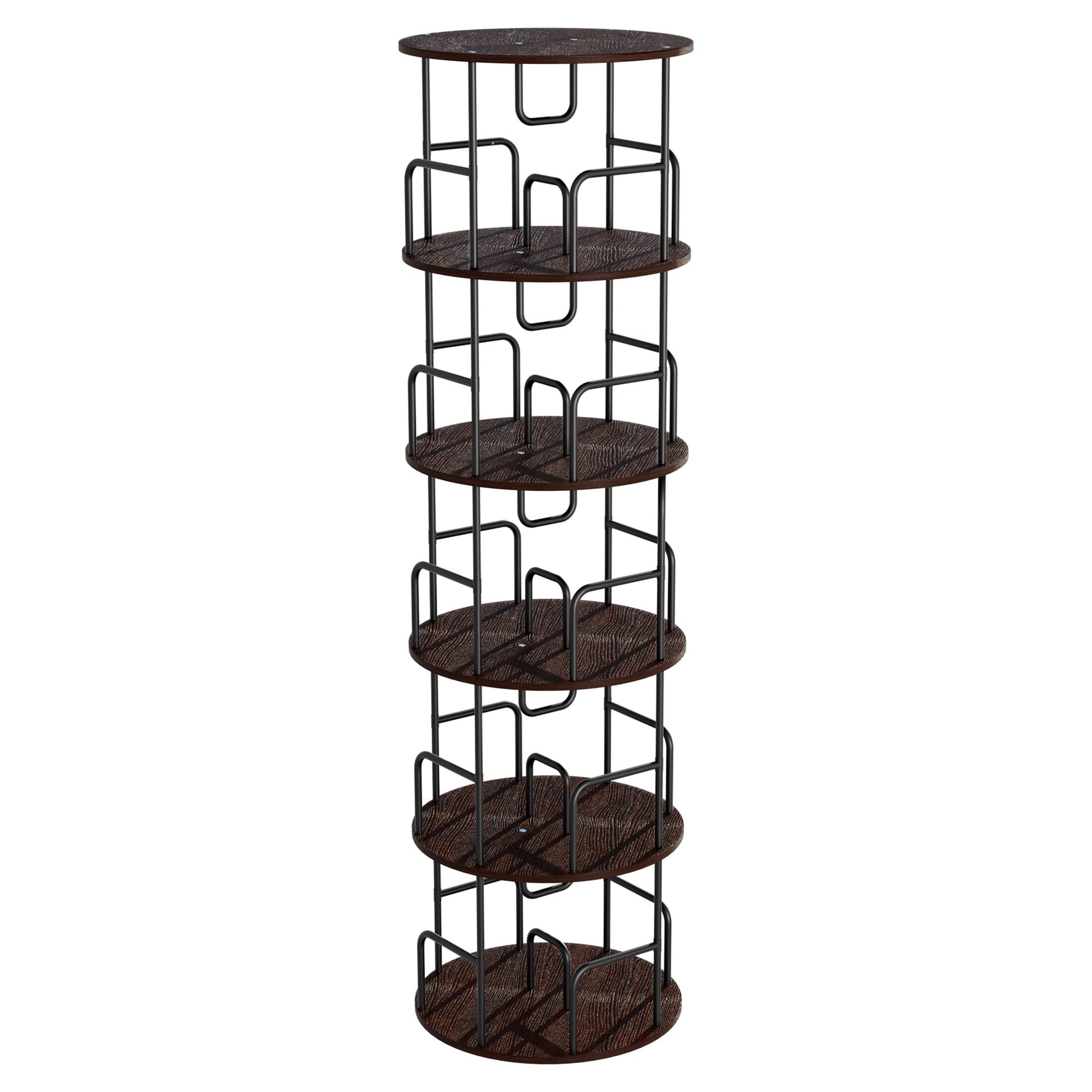 Noble House 62" Storage Rotating Bookshelf Tower, Narrow 5-Tier Tall Spinning Vertical Bookcase Organizer, Walnut
