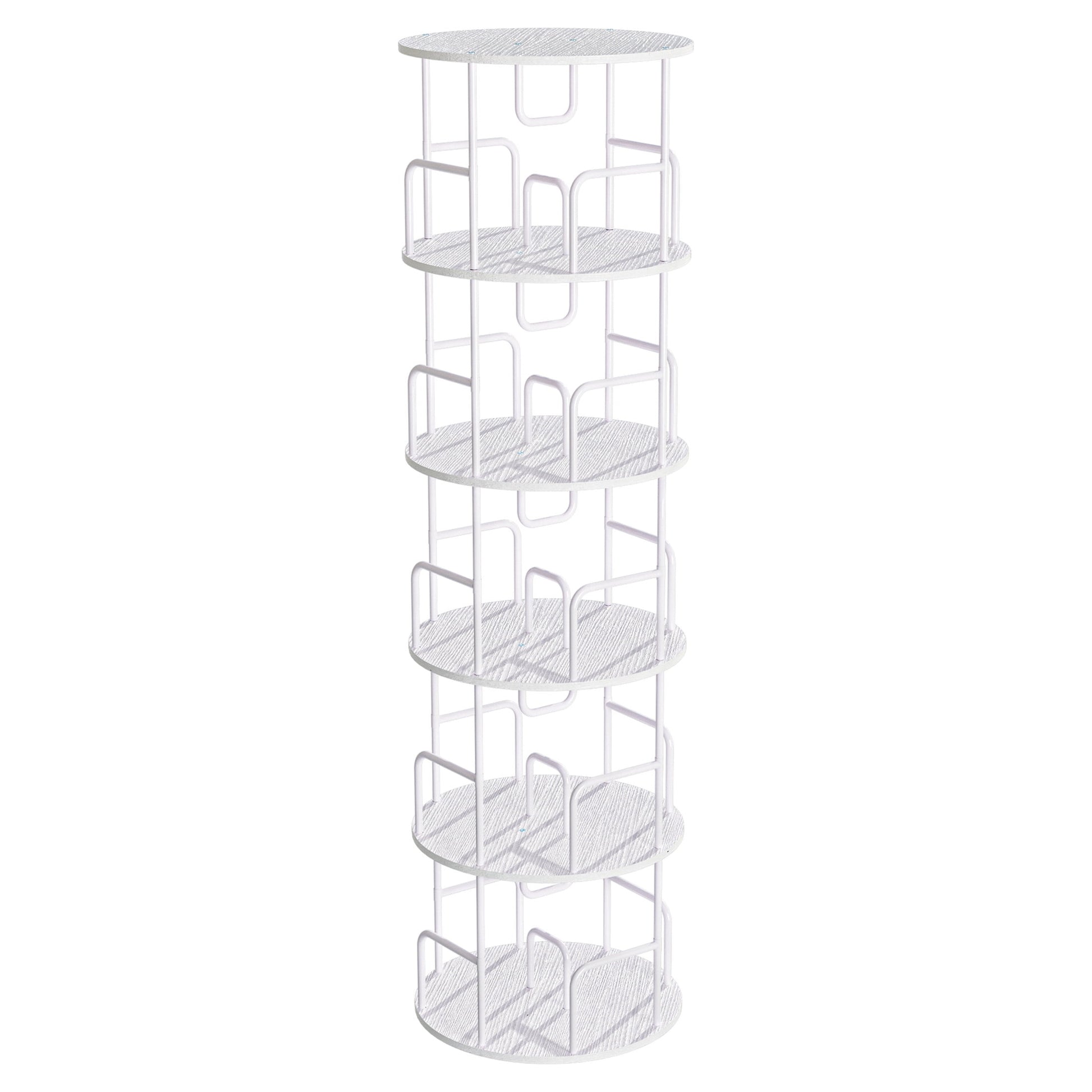 Noble House 62" Storage Rotating Bookshelf Tower, Narrow 5-Tier Tall Spinning Vertical Bookcase Organizer, White