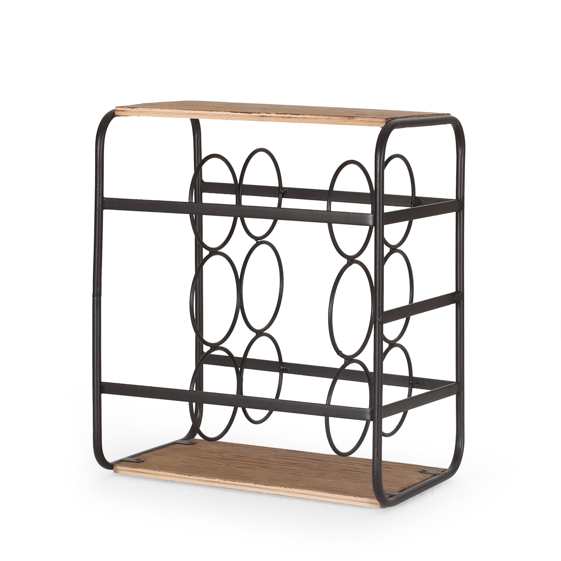 Noble House Ferrat Metal 6 Bottle Tabletop Wine Rack, Natural and Black