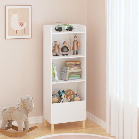 Noble House Laguna Kids 4-Tier Bookcase, Childrenâ€™s Front-Facing Book Display Toy Storage Cabinet, Nursery, White