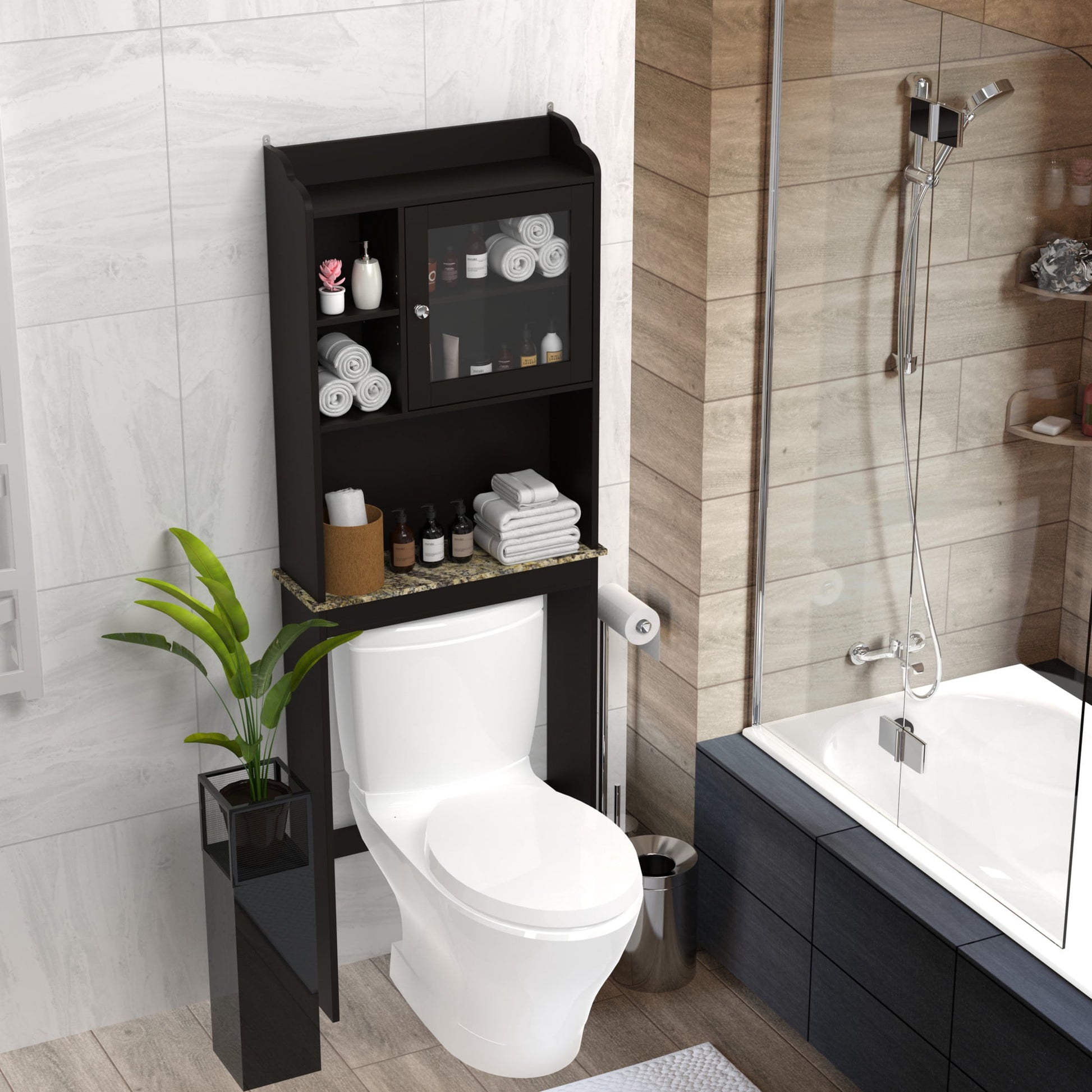 Noble House Over-the-Toilet Storage Cabinet with Adjustable Shelves, Espresso