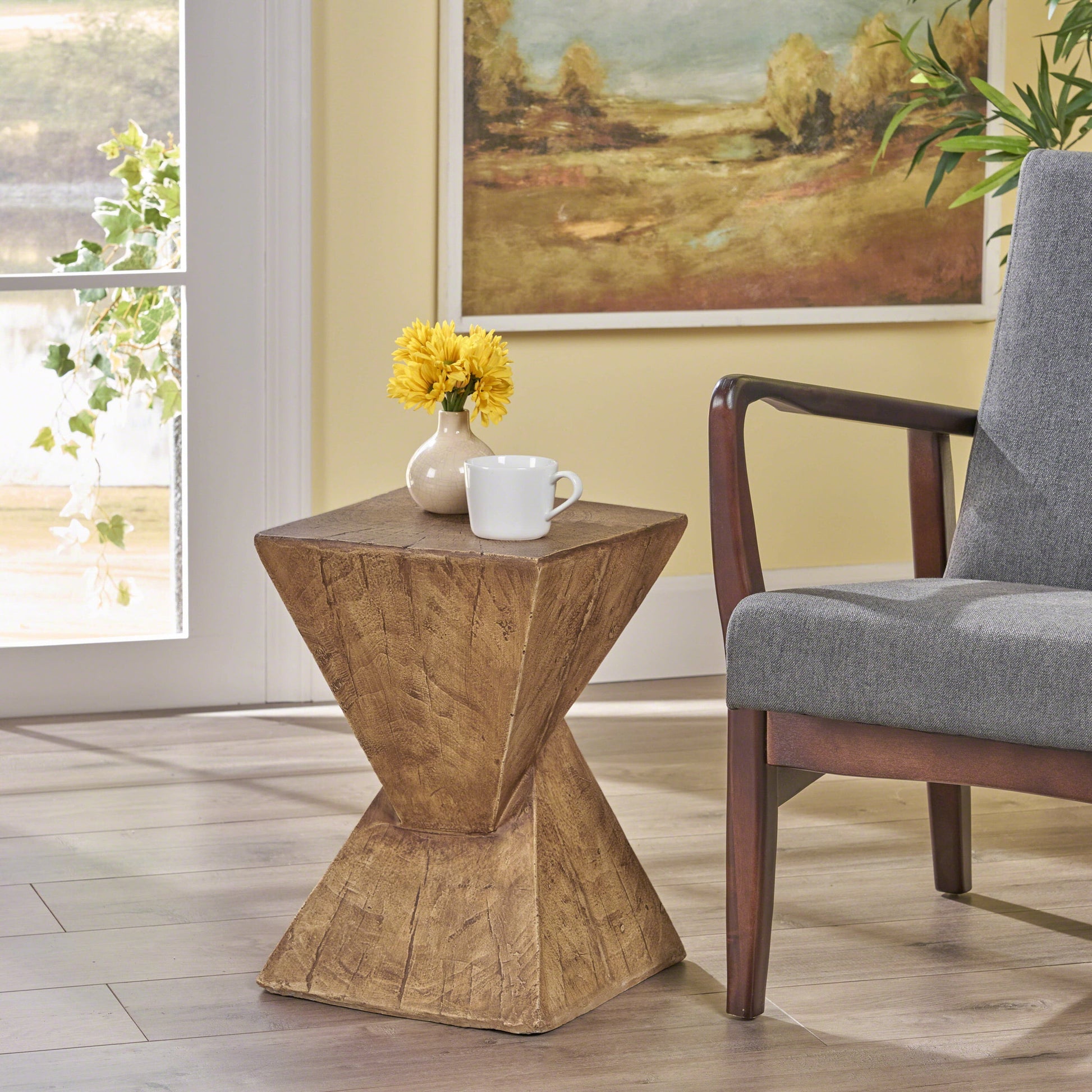 Noble House Pixie Indoor Lightweight Concrete Accent Table, Natural
