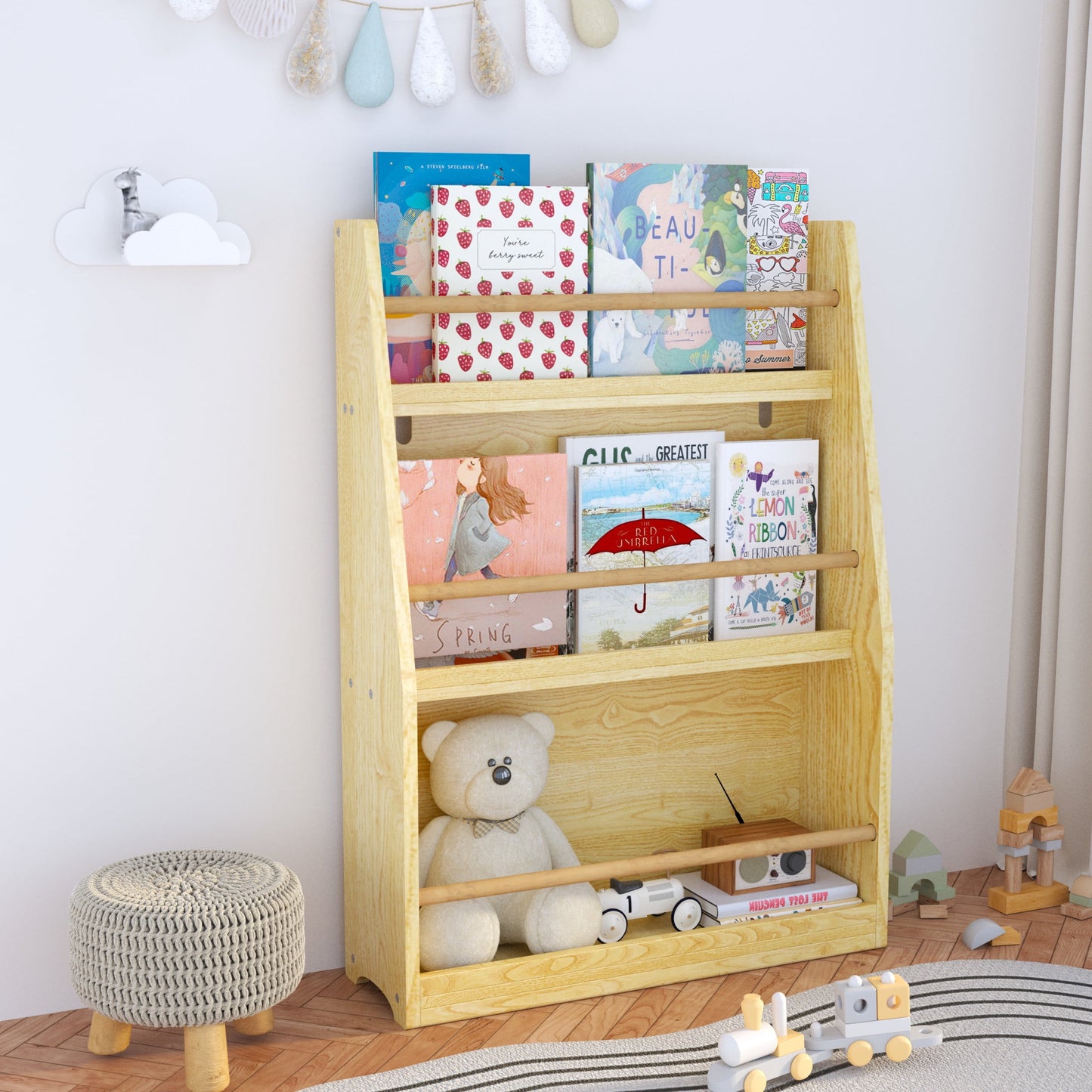 Noble House Sage 3-Tier Kids Book Shelf, Front-Facing Toddler Book Rack for Bedroom, Playroom or Nursery, White