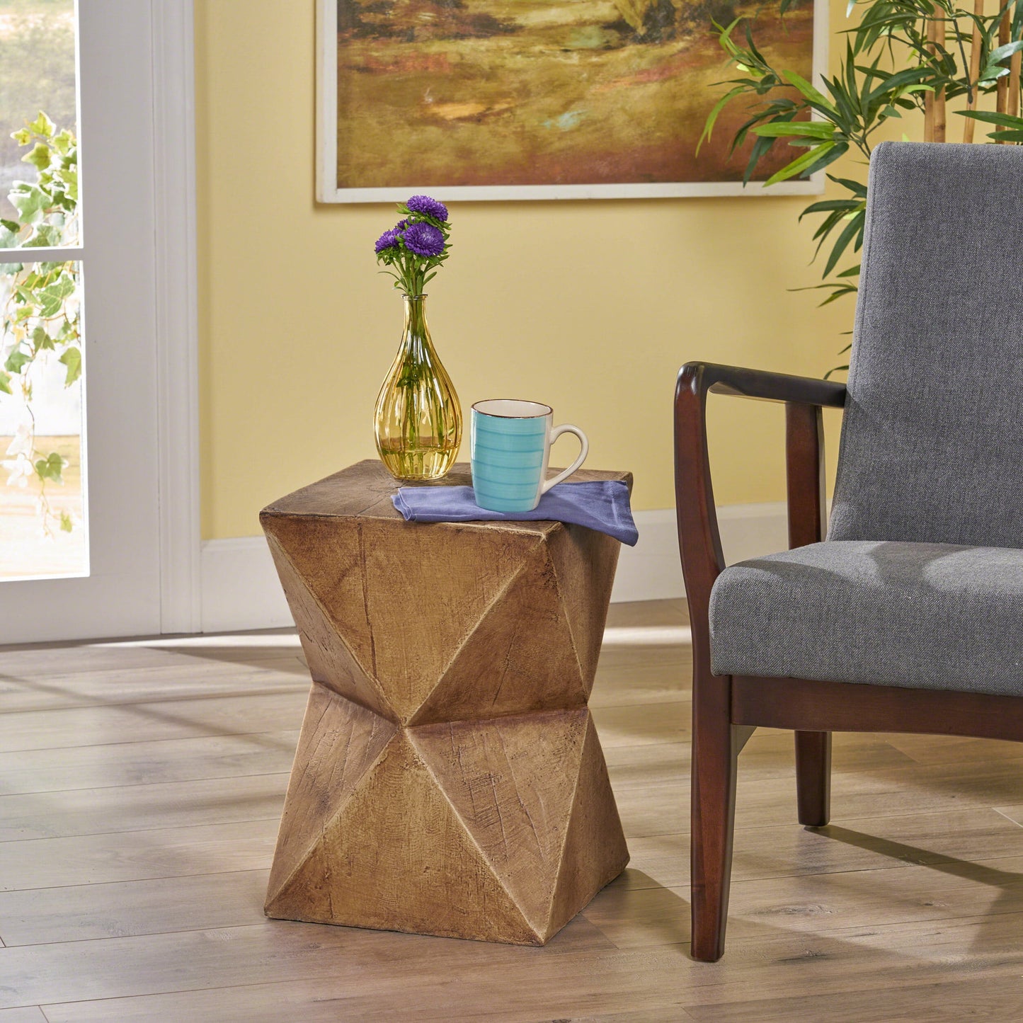Noble House Waylon Modern Light Weight Concrete Outdoor Accent Table in Gray