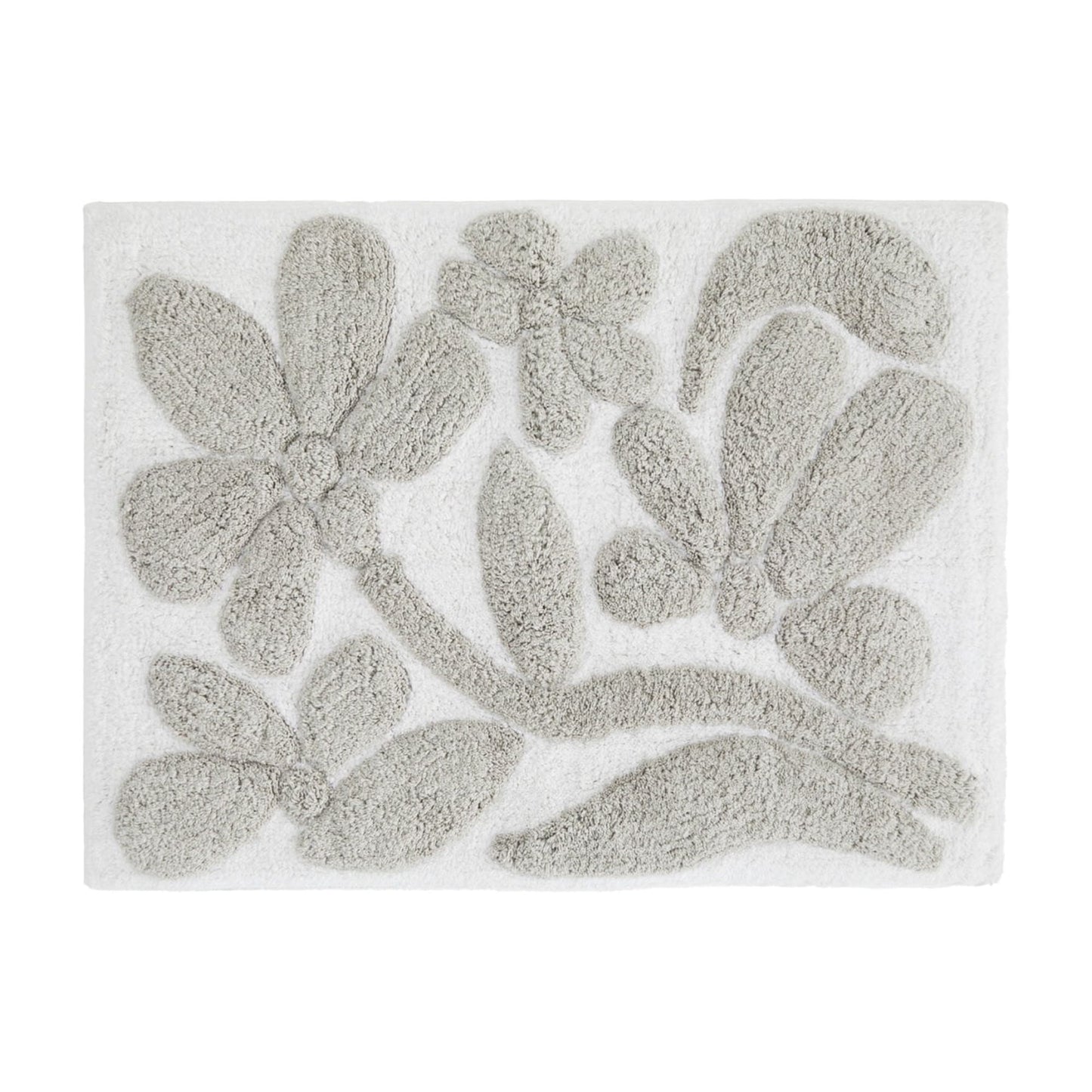 Noble Linens Floral Pattern Cotton Bath Mat, 24 in x 17 in, Floral Light Gray