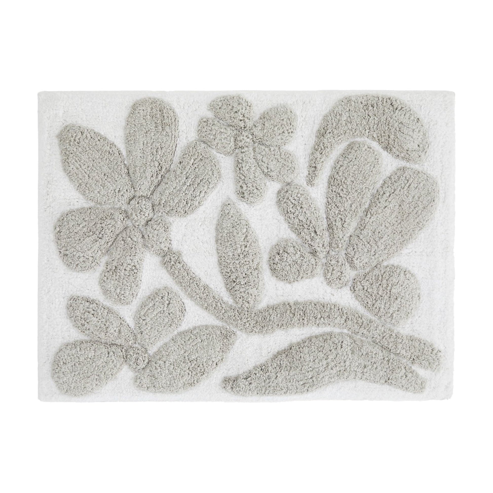 Noble Linens Floral Pattern Cotton Bath Mat, 24 in x 17 in, Floral Light Gray