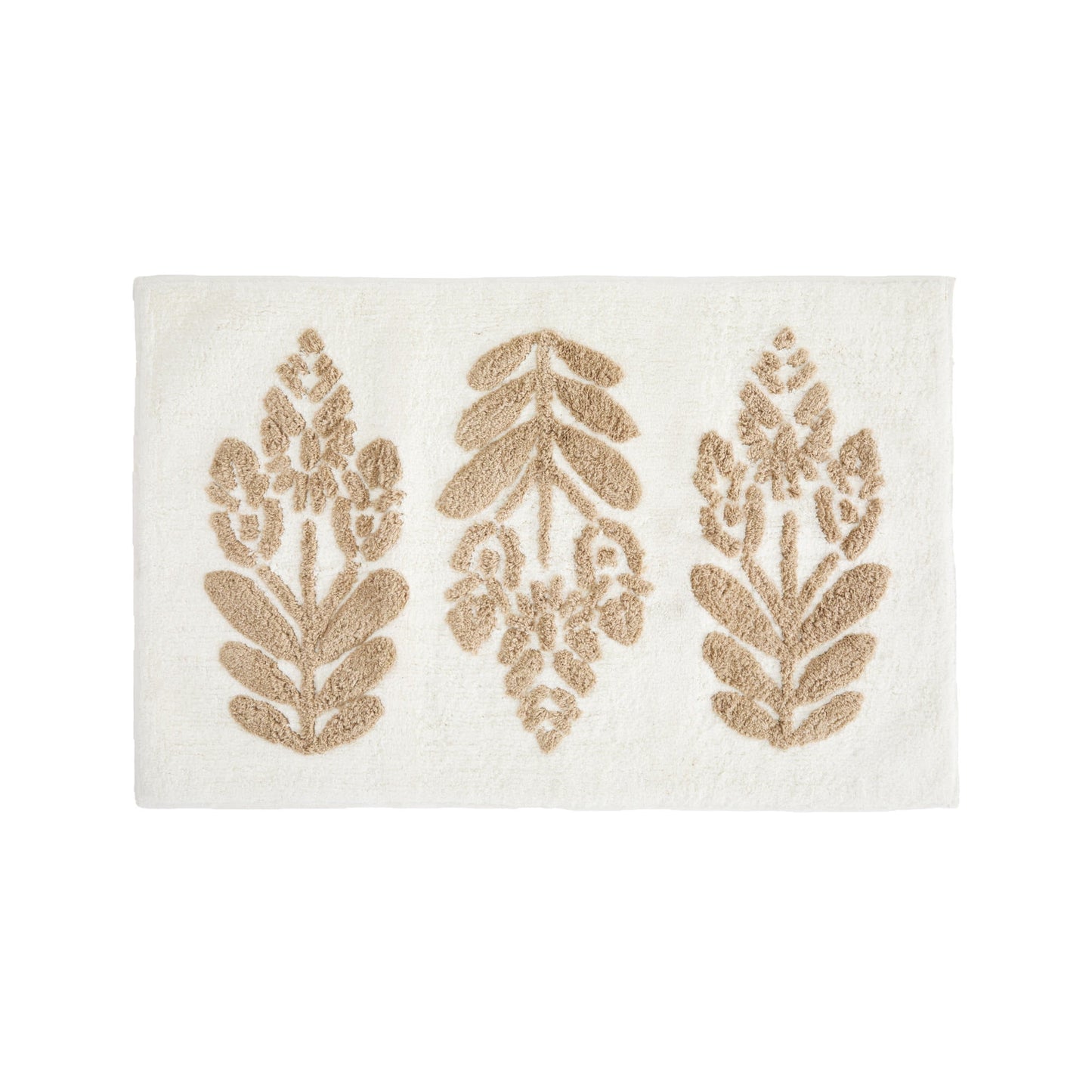 Noble Linens Floral Pattern Cotton Bath Mat, 24 in x 17 in, Folk Leaves Natural