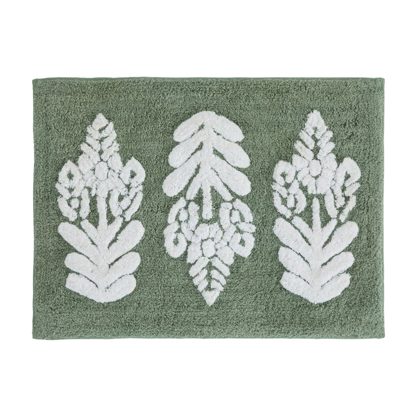 Noble Linens Floral Pattern Cotton Bath Mat, 34 in x 21 in, Folk Leaves Sage