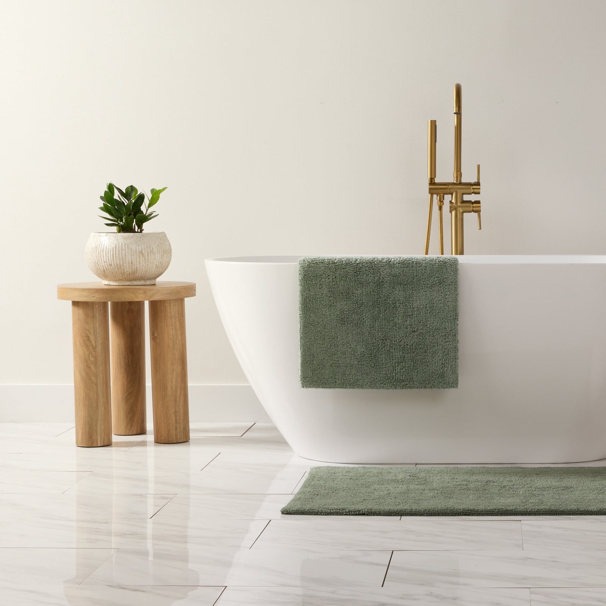 Noble Linens Reversible Cotton Bath Mat, 34 in x 21 in, Sage