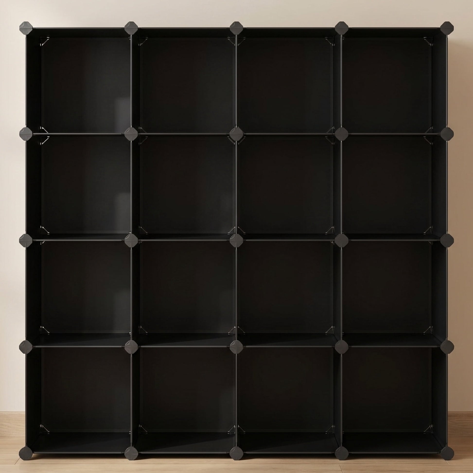 Nordic Hygge 16-Cube Modular Storage Organizer, DIY Plastic Closet Storage and Bookshelf â€“ Black