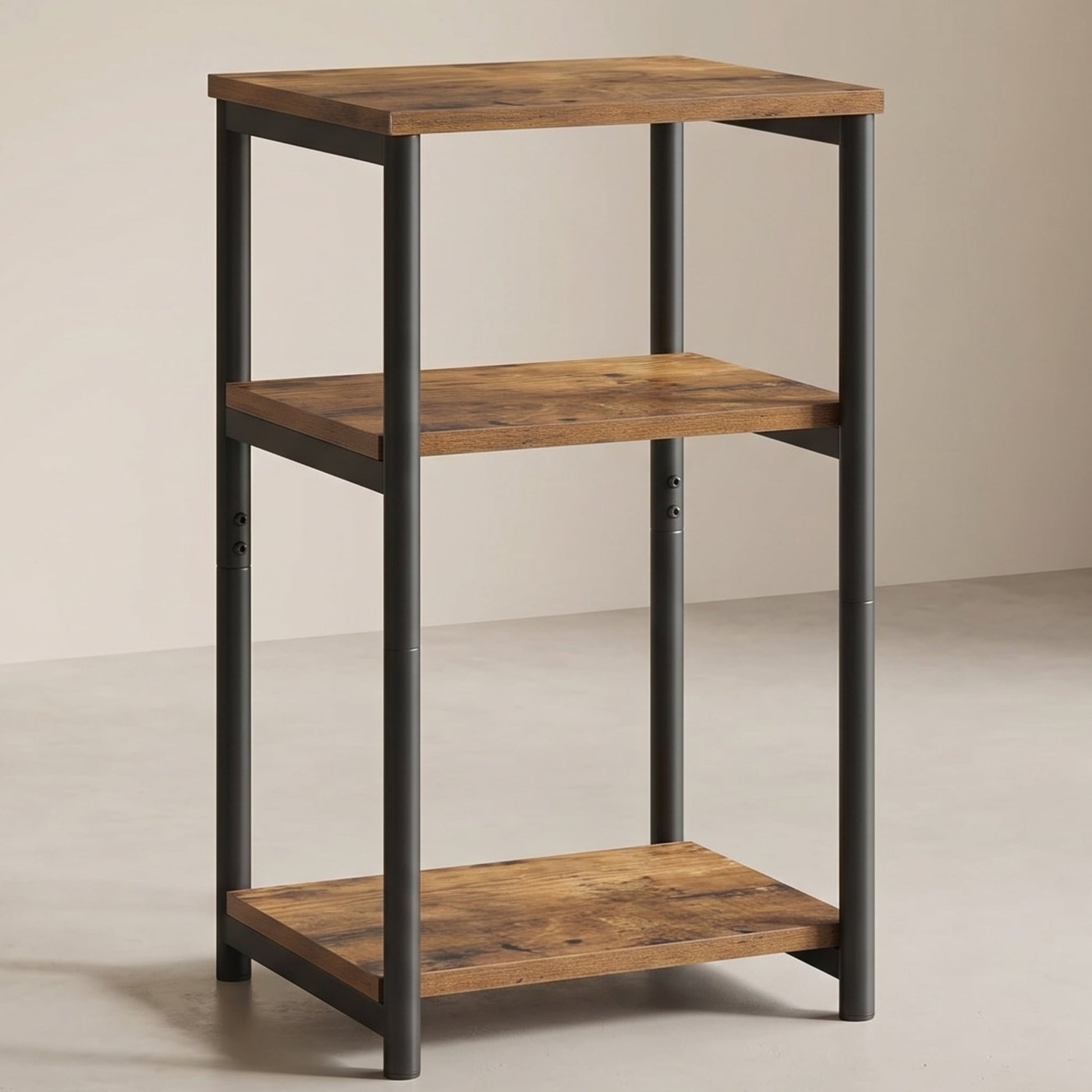 Nordic Hygge 2-Tier Industrial End Table, Rustic Brown and Ink Black