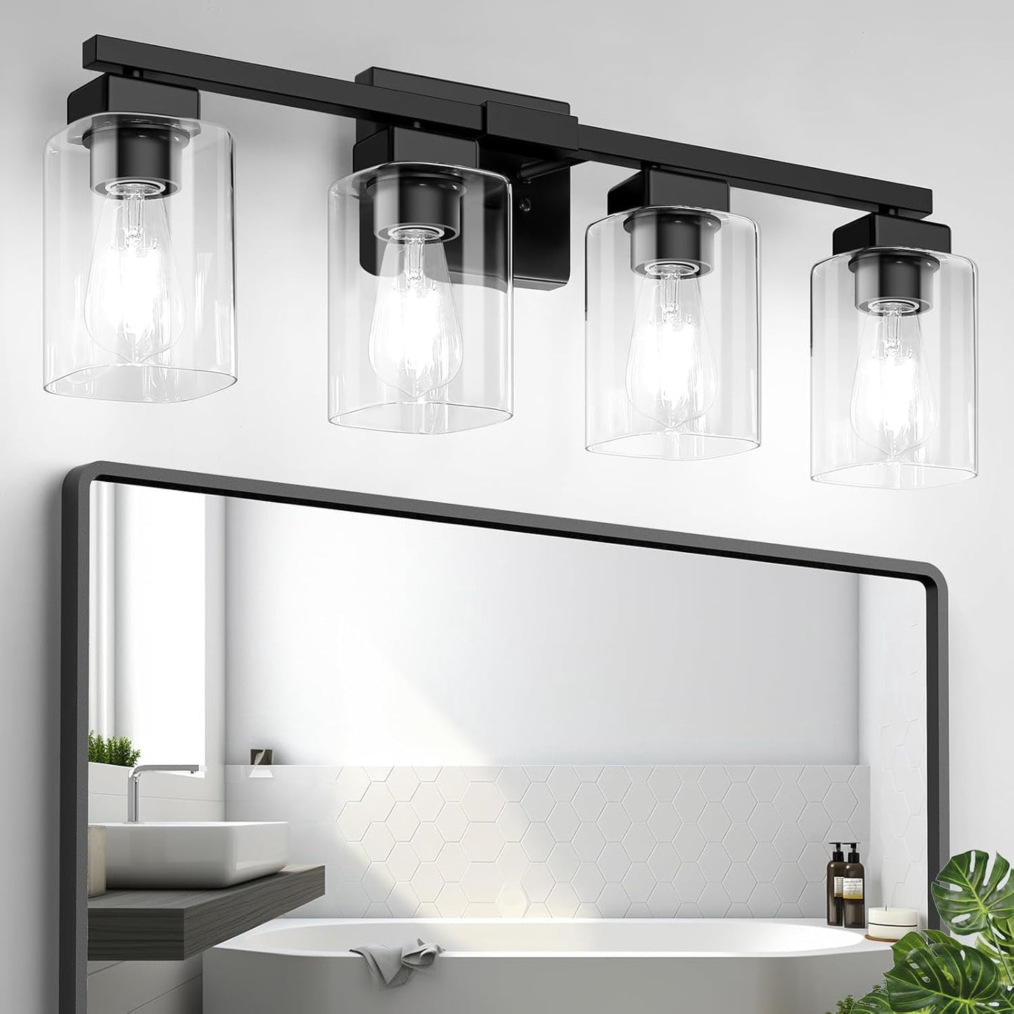 Nordic Hygge 27" 4-Light Bathroom Light Fixture, Black