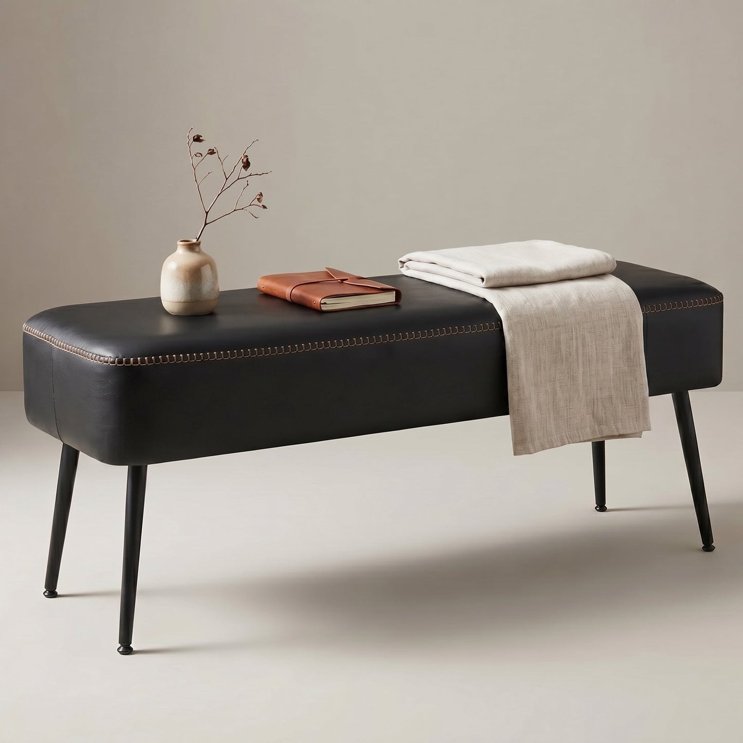 Nordic Hygge Mid-Century Modern Entryway Bench, Black