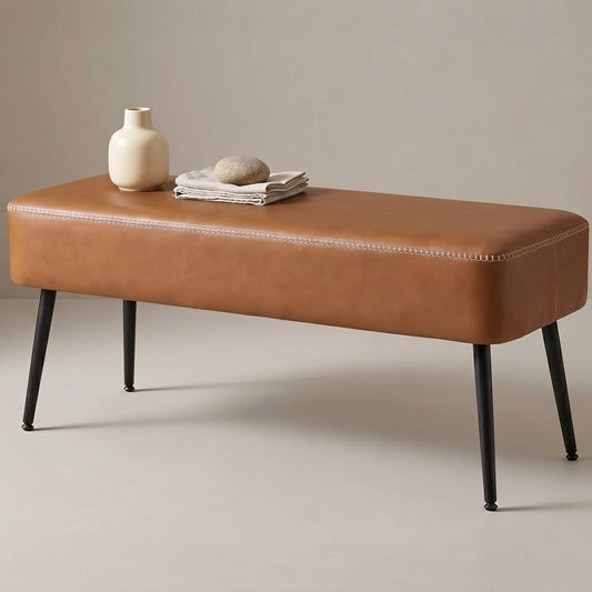 Nordic Hygge Mid-Century Modern Entryway Bench, Caramel Brown
