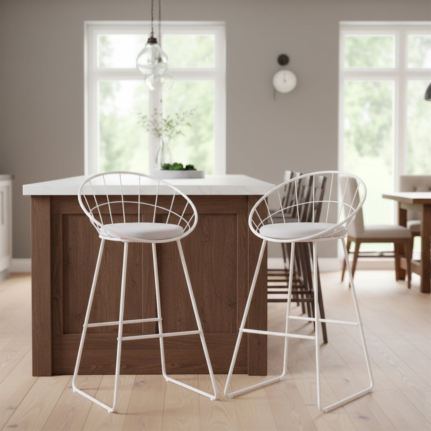 Taburete de Bar Moderno de Metal NÃ³rdico en Blanco, Juego de 2