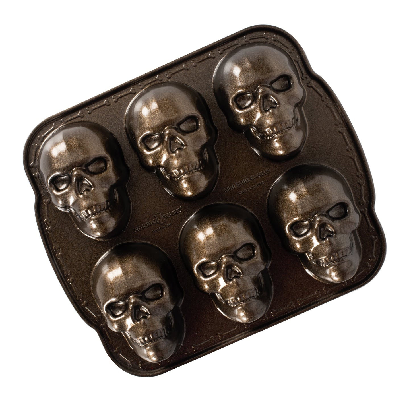 Nordic Ware Bronze Cast Aluminum Skull Cakelet Pan, 5 Cup, 11.8" L x 10" W x 2" H