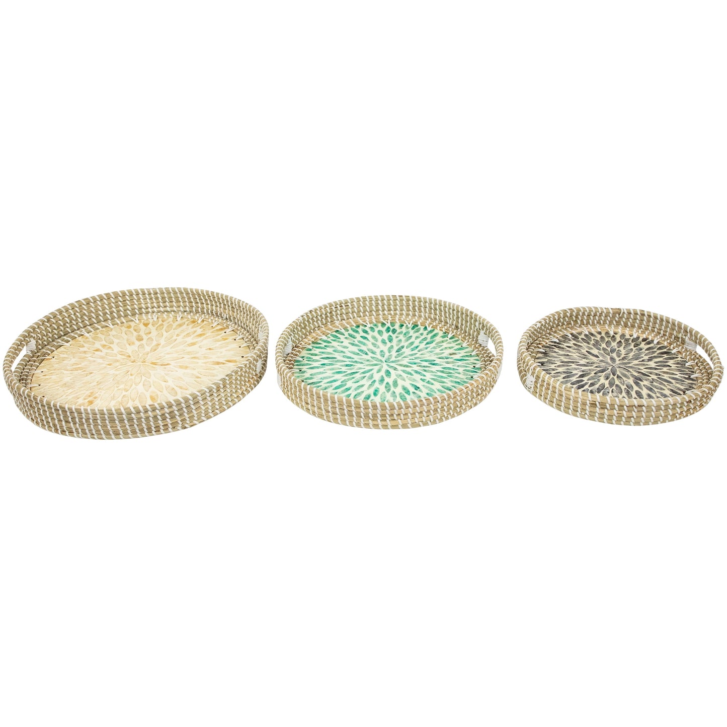 Northlight Seagrass and Capiz Display Trays - 15.75" - Set of 3