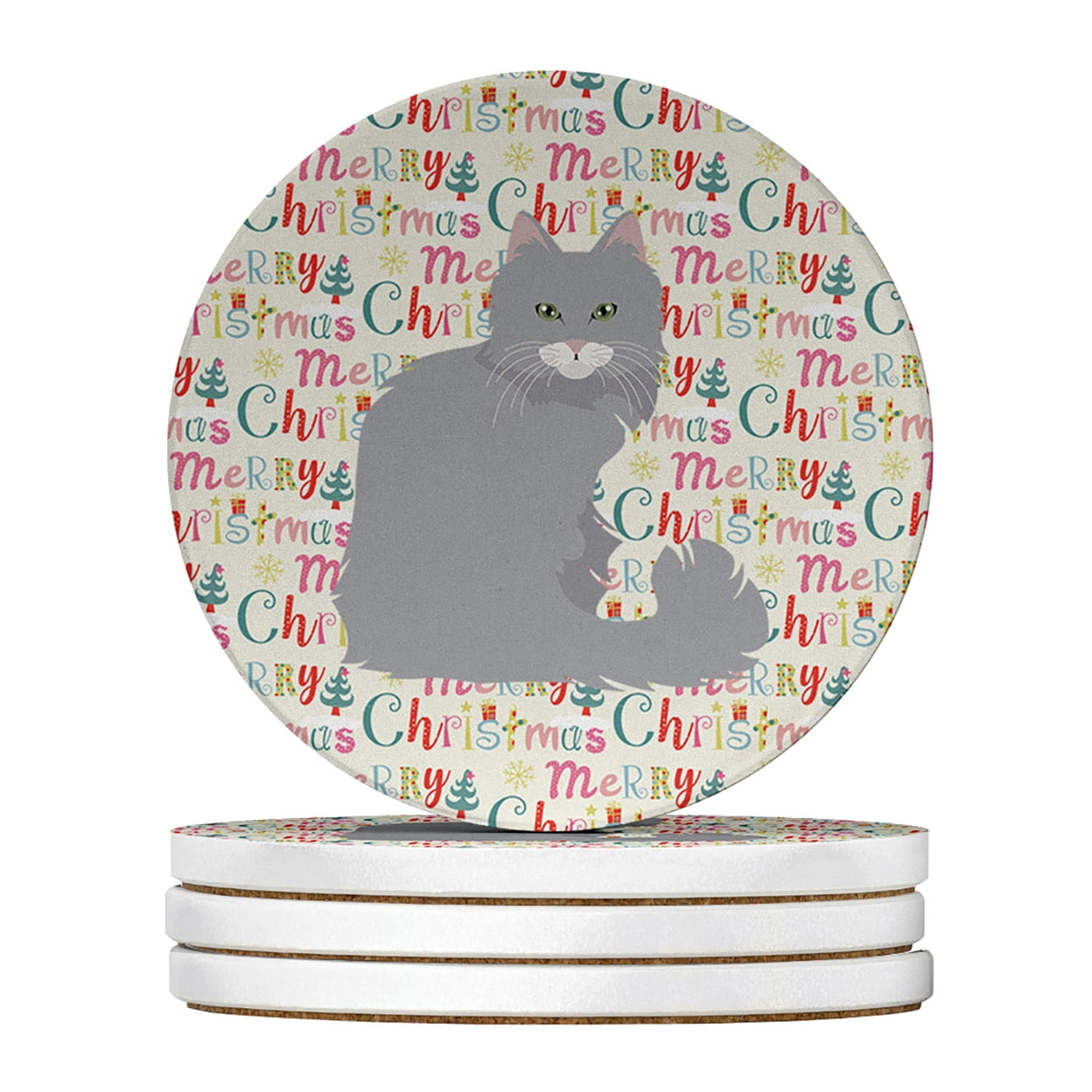 Norwegian Forest Cat Christmas Large Sandstone Coasters Pack of 4 4 in x 4 in