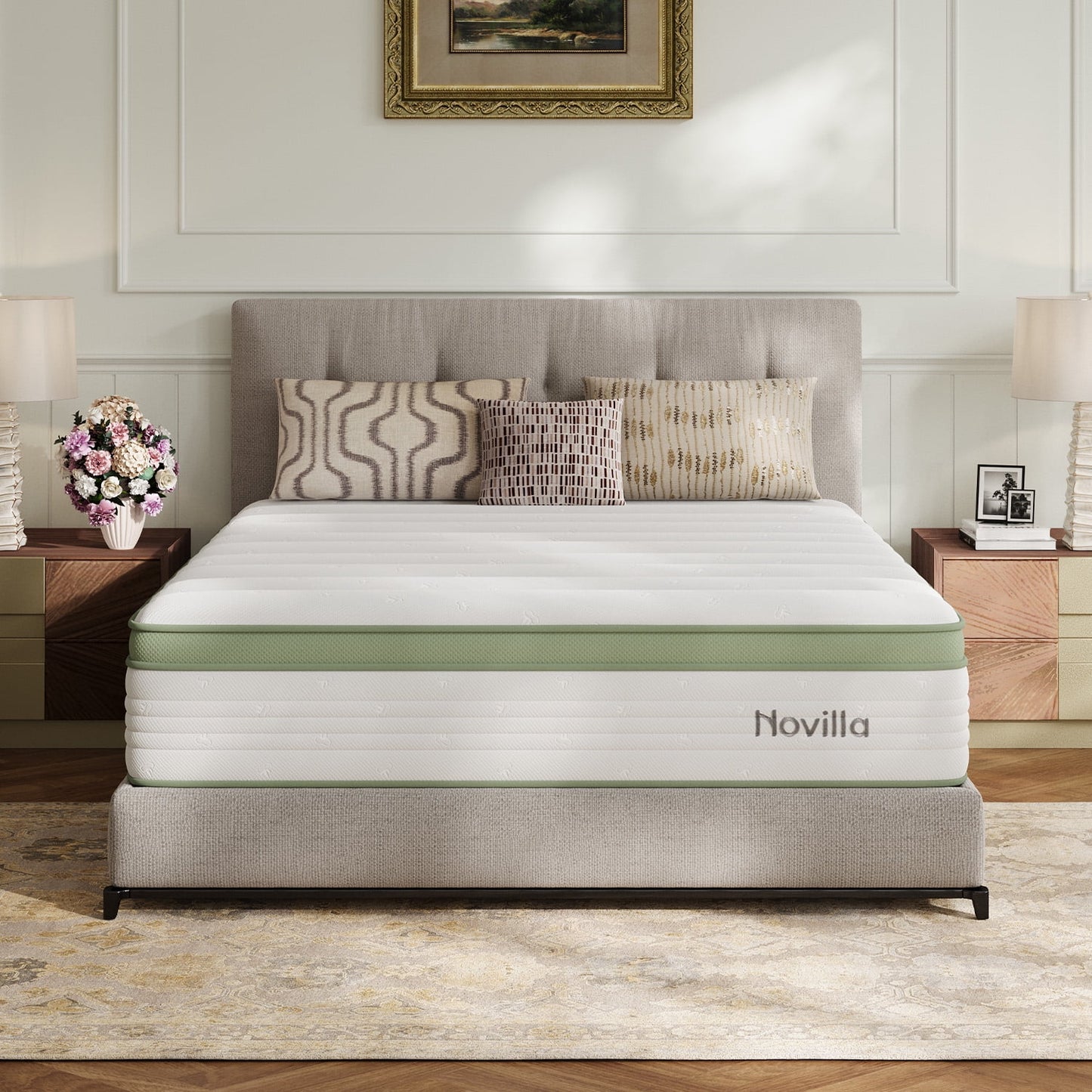 Novilla Snowfall 12 inch Queen size Mattress in a Box, Hybrid Medium Support Mattresses, Pocket Spring and CertiPUR-US, Pressure Relief & Motion Isolation