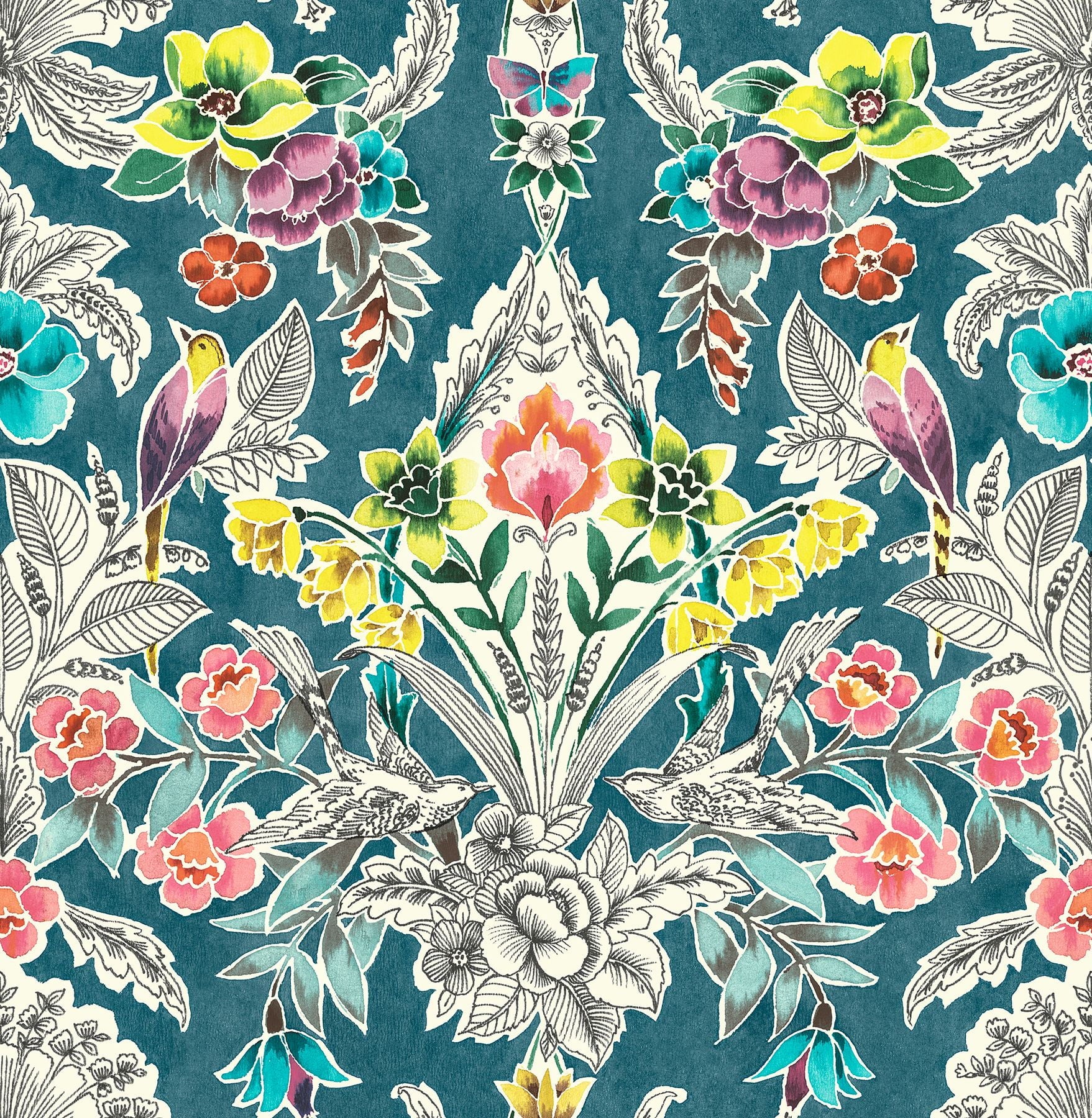 NuWallpaper Teal Summer Love Vinyl Peel And Stick Wallpaper, 216-in by 20.5-in, 30.75 sq. ft.