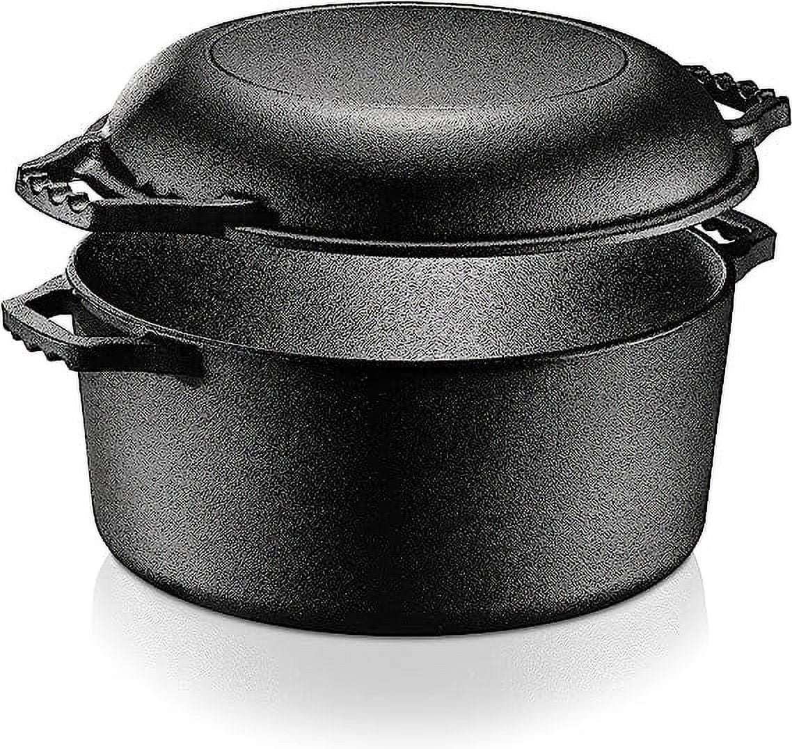NutriChef Cast Iron Multi Cooker Pre-Seasoned Non-Stick Double Dutch Stovetop Casserole Cookware