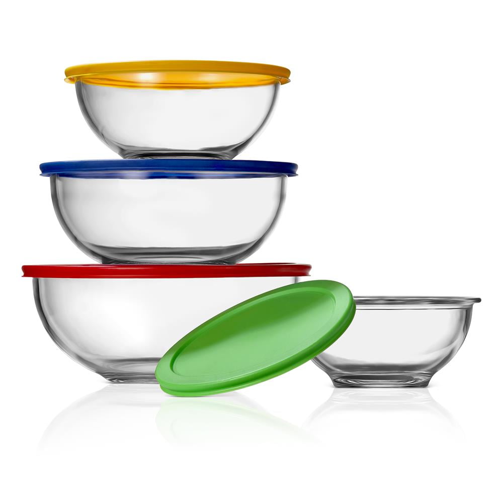 NutriChef Glass Mixing Bowl 4 Sets Stackable Superior Premium Meal-prep Container W/ Locking Lid