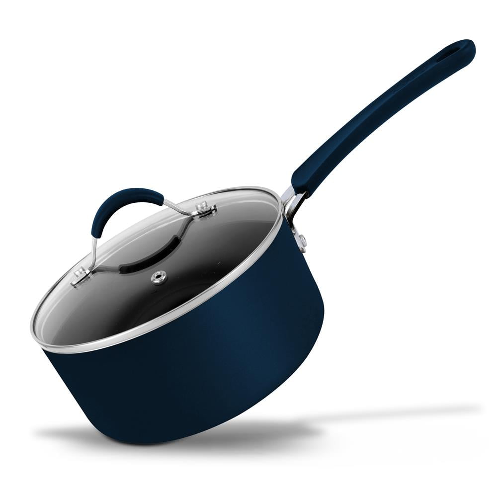 NutriChef Non-Stick High-Qualified Kitchen Cookware with See-Through Tempered Glass Lids, 2.5 Quart