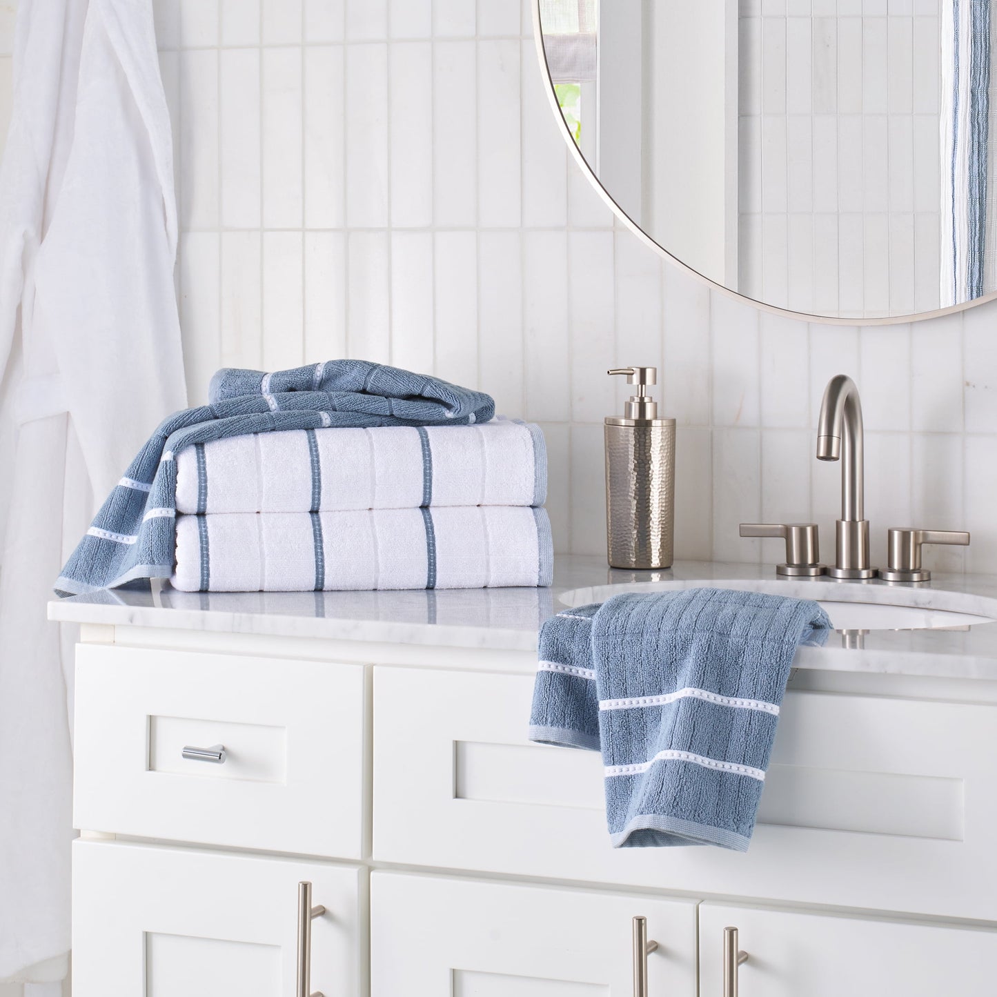 Better Homes & Gardens Soft Cotton Textured 4 Piece Bath Towel Set,Blue Silver