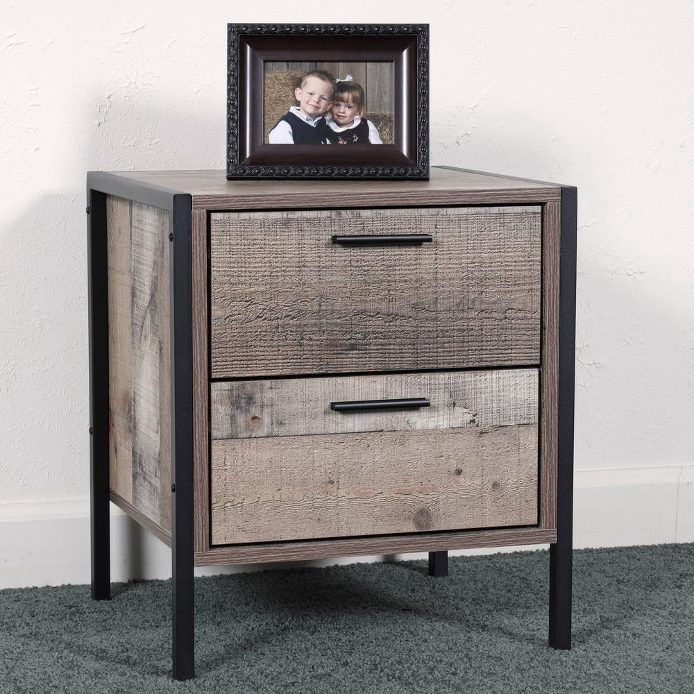 OS Home & Office Furniture Model 41102 Two Drawer Night Stand with Metal Frame and Legs