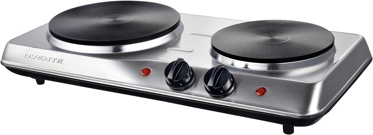 OVENTE Electric Countertop Single Burner, 1000W Cooktop with 7.25" Cast Iron Plate, Silver BGS101S