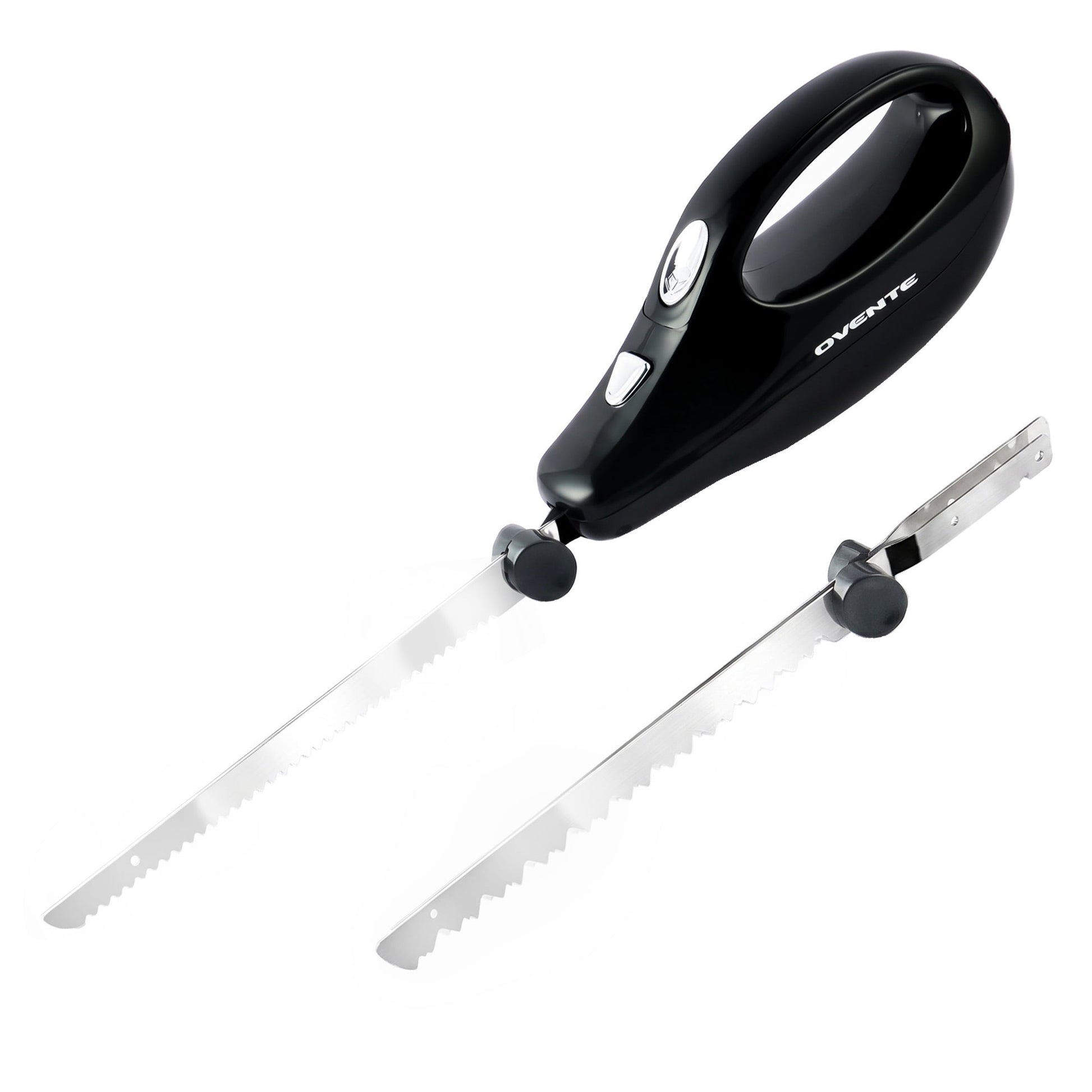 OVENTE Electric Knife with Serrated Stainless Steel Blade, Black EK0905B | Safety Lock Button and Ergonomic Handle, 120W Power Ideal for Slicing Meat, Bread, Poultry, Cheese or Carving Foam and More