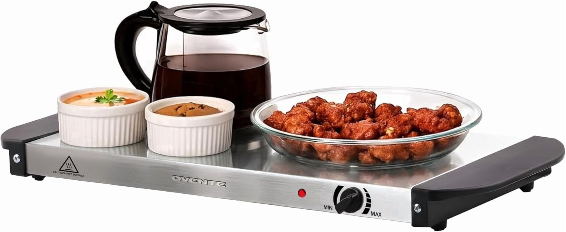 OVENTE Electric Warming Tray, Adjustable from 90Â°F to 284Â°F, Silver FW170S | Compact Food Warmer & Server for Buffets, Perfect for Parties, Events, and Dinners, with Cool-Touch Handles, Stainless Ste