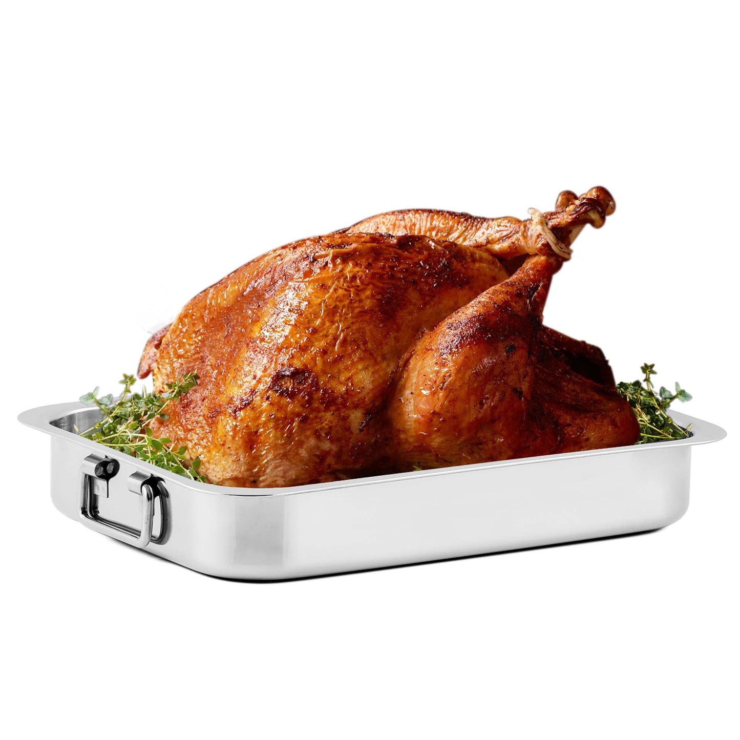 OVENTE Stainless Steel Roasting Pan with V-Shape Rack and Carving Set, 15x11.75 Inch Nonstick Roaster Tray, Oven & Dishwasher Safe Bakeware Dish for Turkey, Roasted Chicken or Beef, Copper CWR24619CO