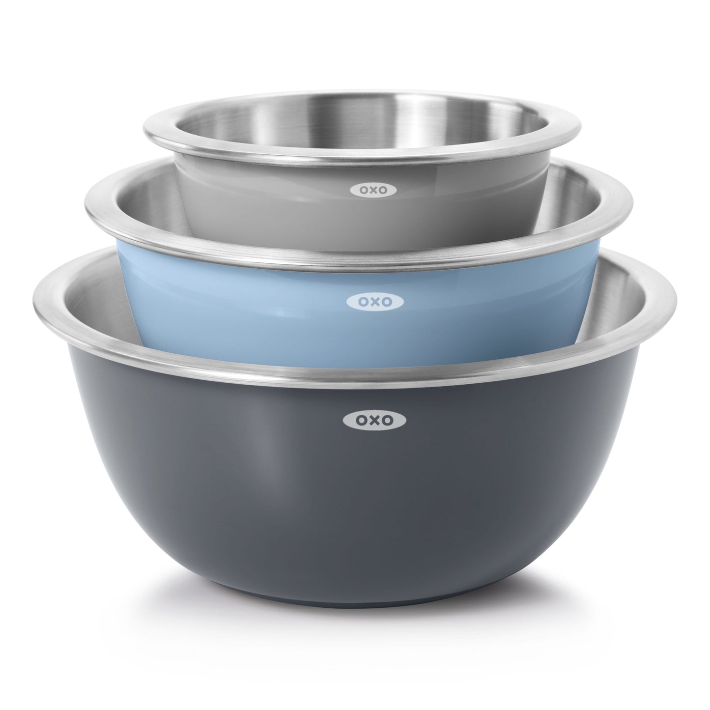 OXO SoftWorks Stainless Steel Insulated Mixing Bowls, Set of 3, Multicolor â€“ Non-Slip Base, Nesting Design