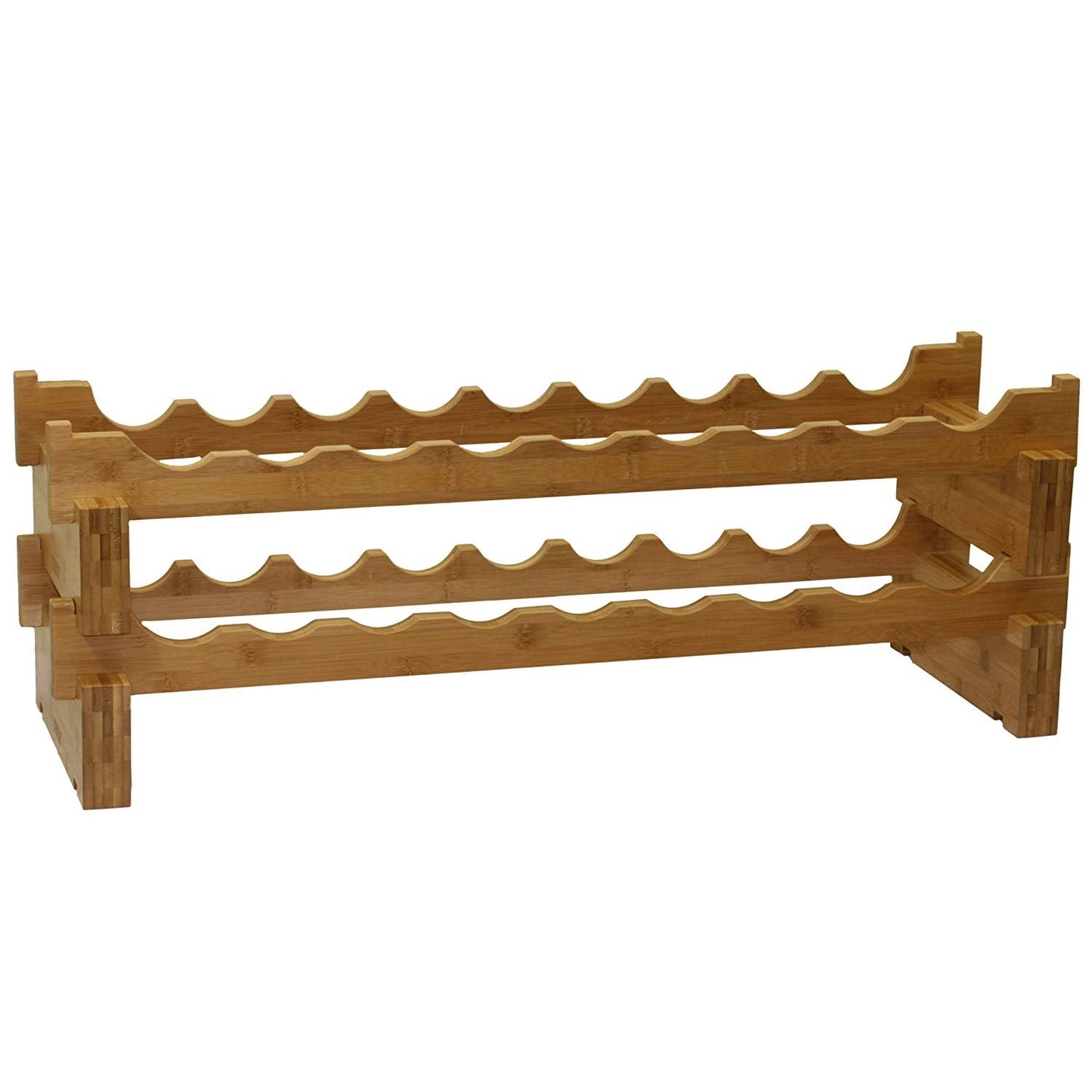 Oceanstar 18-Bottle 2-Tier Stackable Contemporary Bamboo Wine Rack in Brown