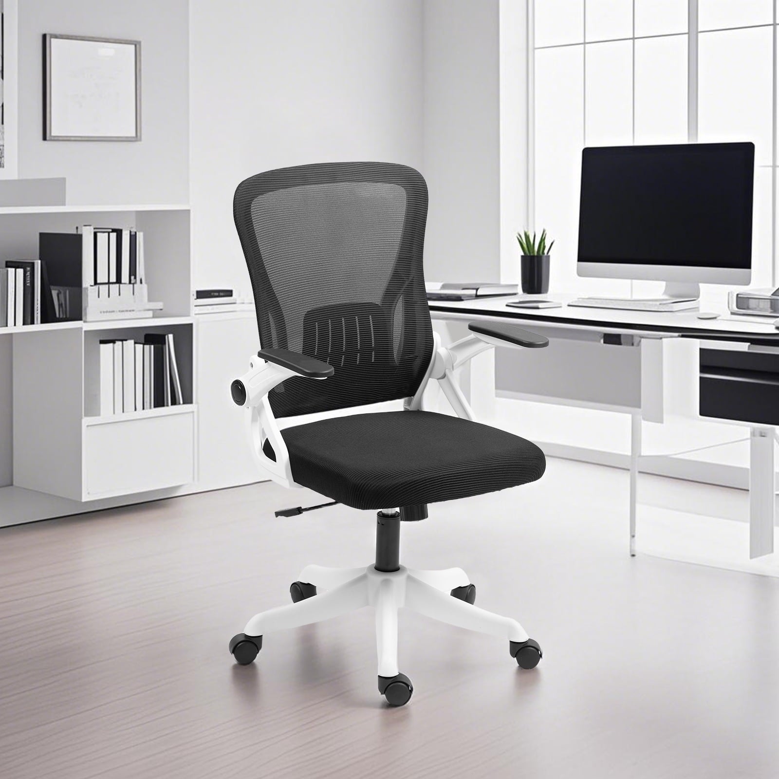 Alvantor Ergonomic Office Chair with Lumbar Support, Flip-Up Armrests & Mesh Back, Black
