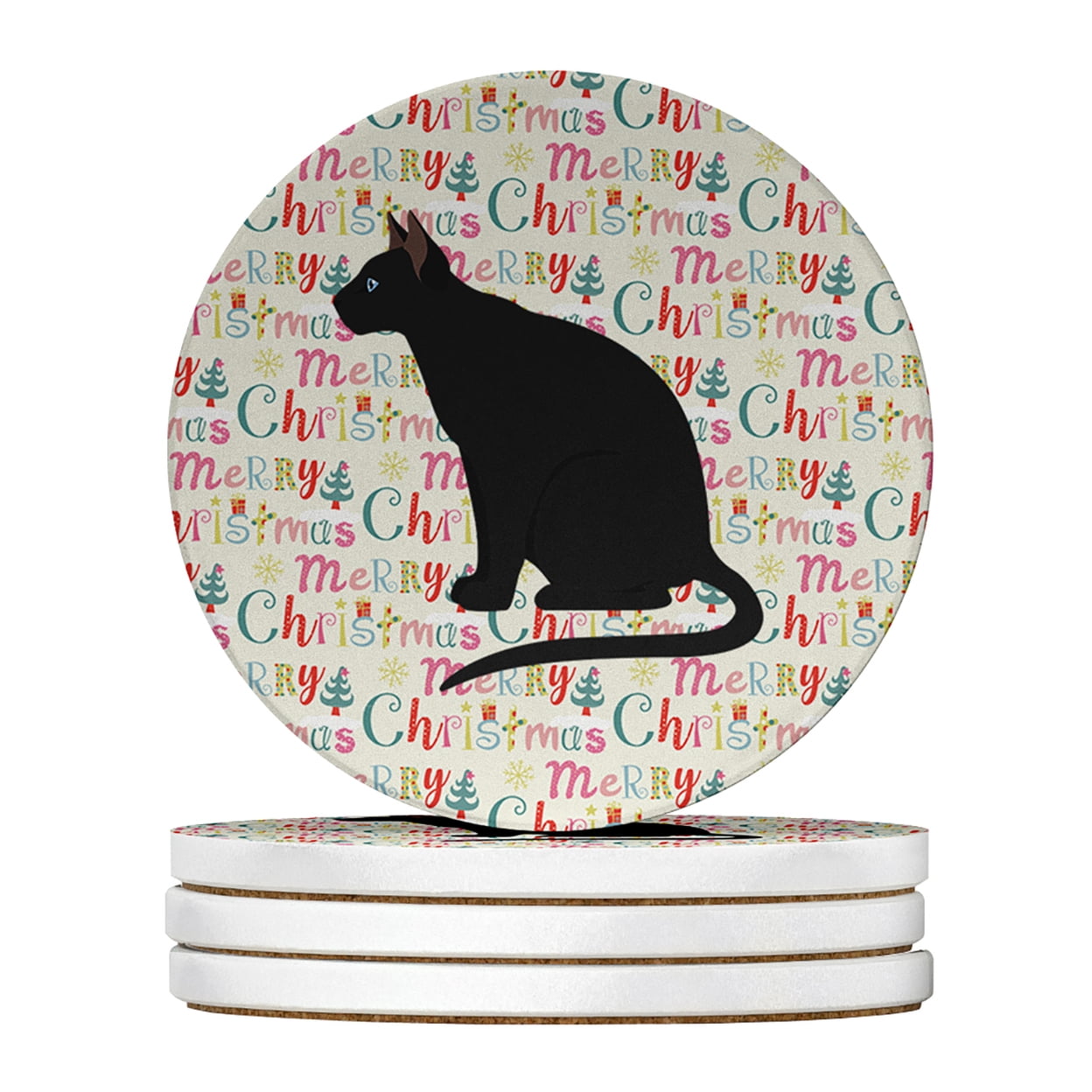 Ojos Azules Cat Christmas Large Sandstone Coasters Pack of 4 4 in x 4 in
