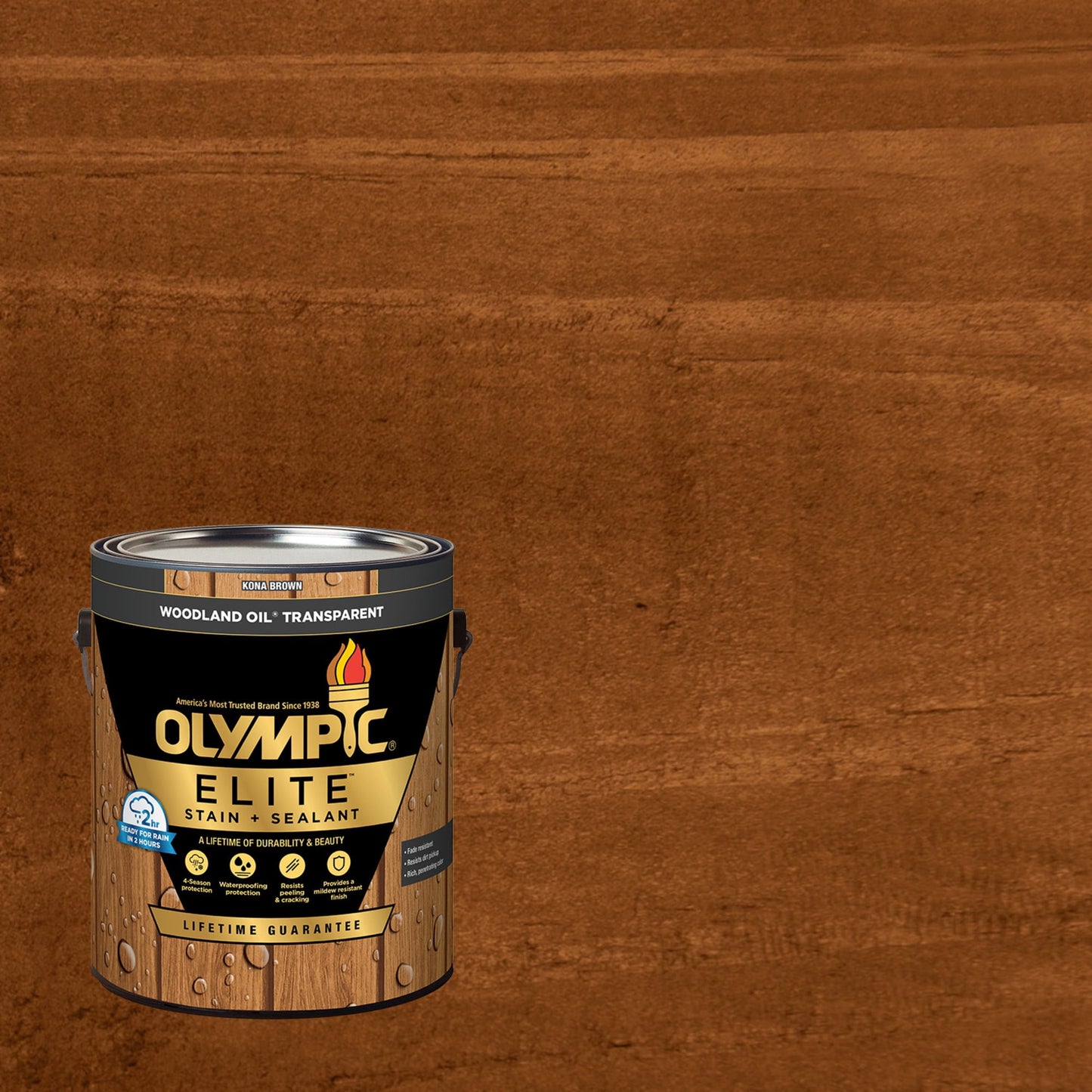 Olympic Elite 1 Gallon Kona Brown Woodland Oil Transparent Stain and Sealer in One Low VOC