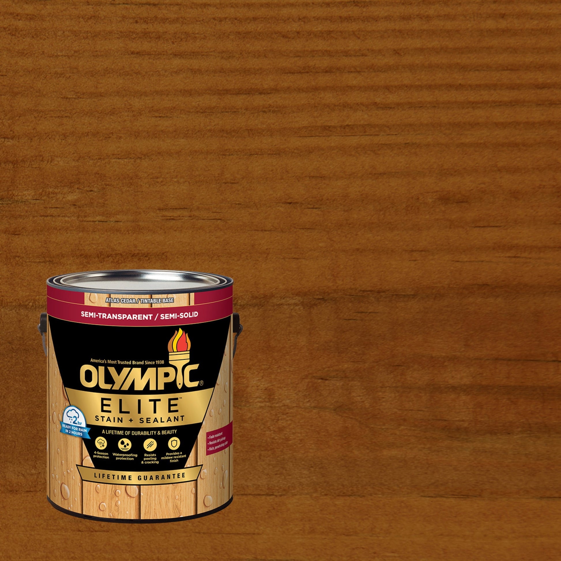 Olympic Elite 1 Gallon ST-2003 Brick Red Semi-Transparent Exterior Stain and Sealer in One Low VOC